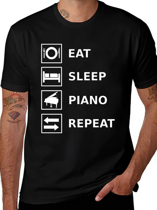 Eat Sleep Piano Repeat Black T-Shirt
