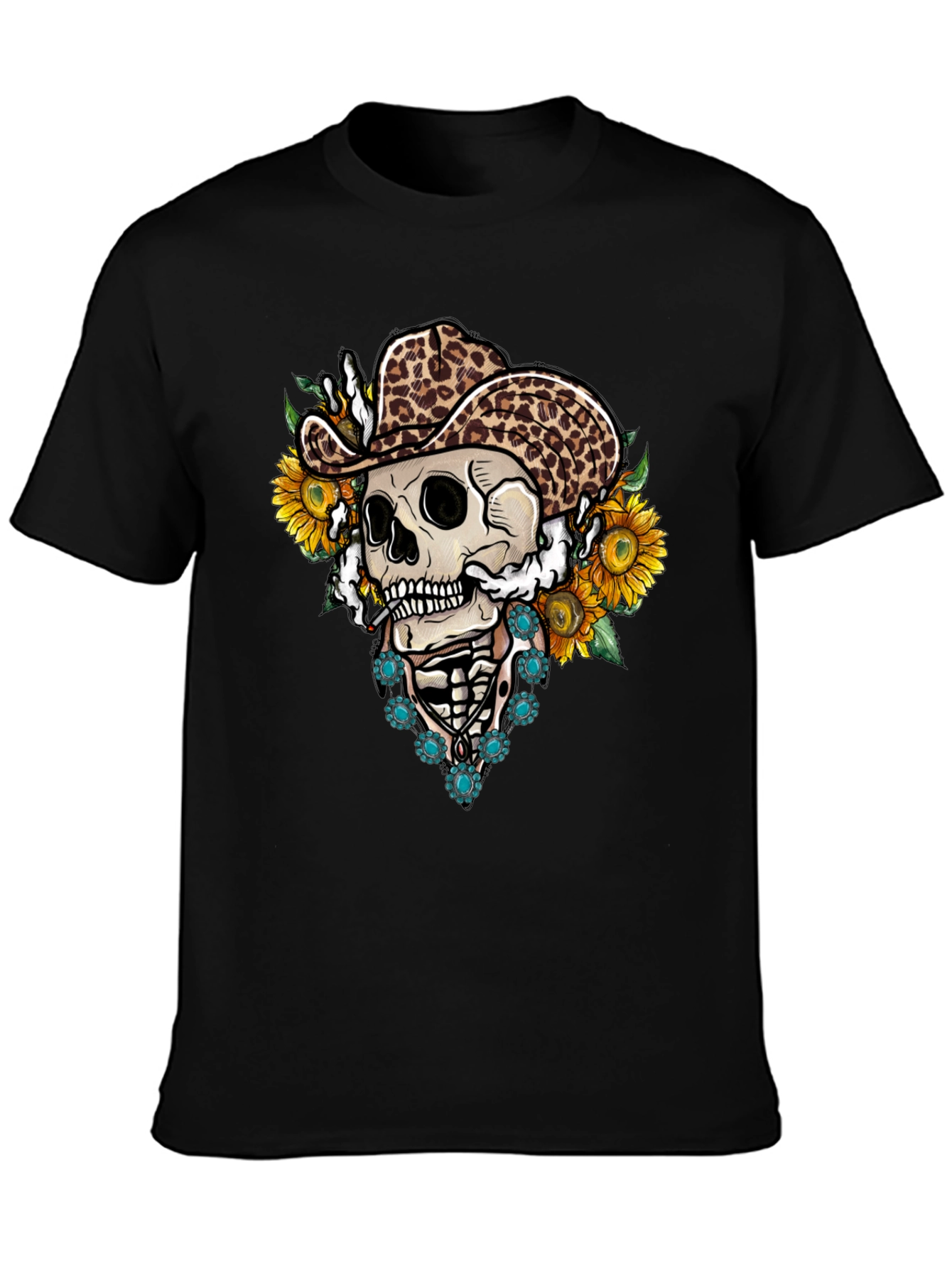 Skull in Leopard Cowboy Hat Tee