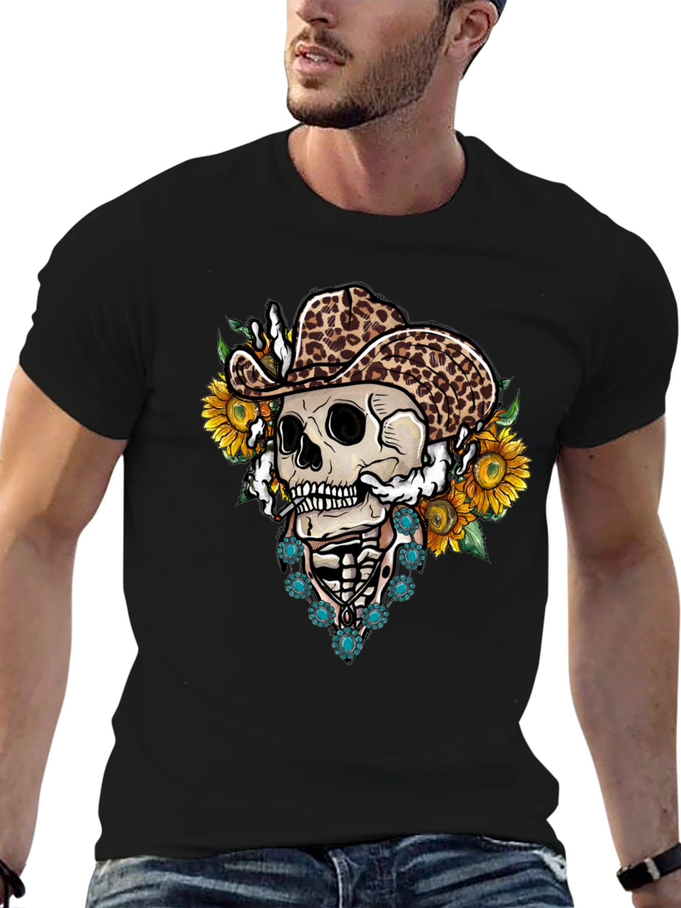 Skull in Leopard Cowboy Hat Tee