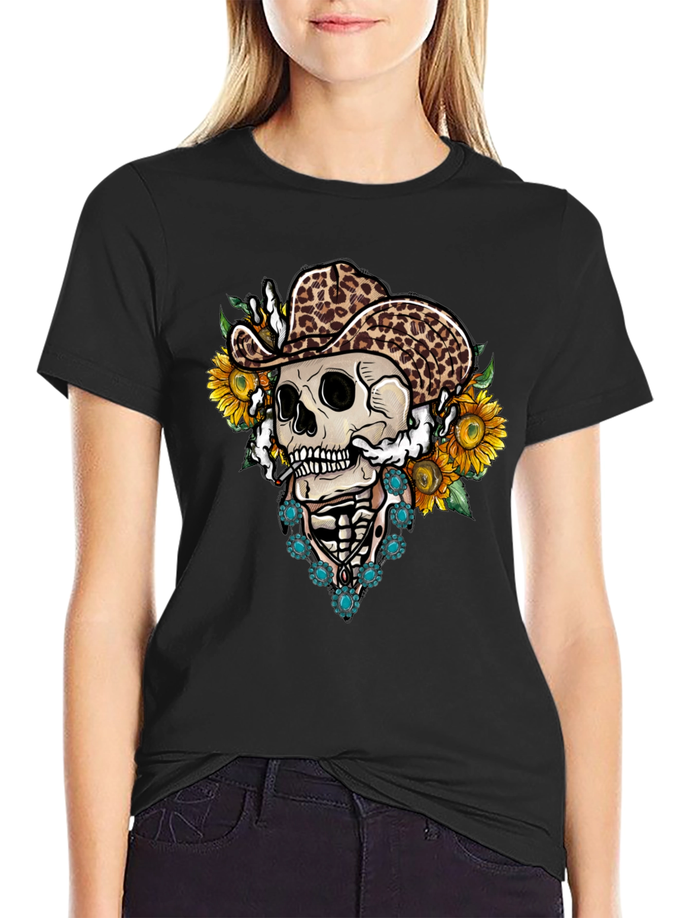 Skull in Leopard Cowboy Hat Tee