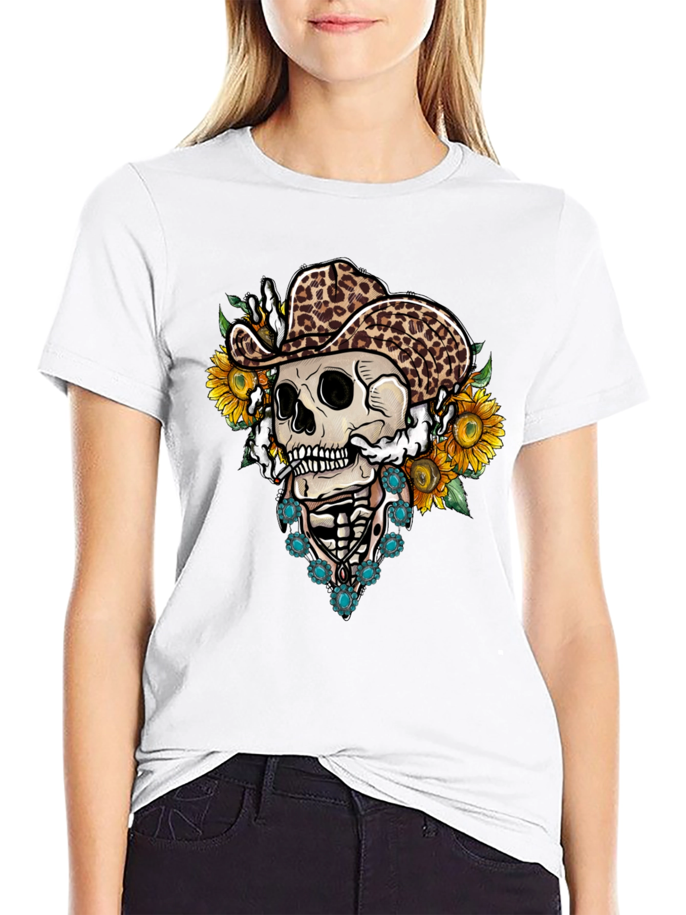 Skull in Leopard Cowboy Hat Tee