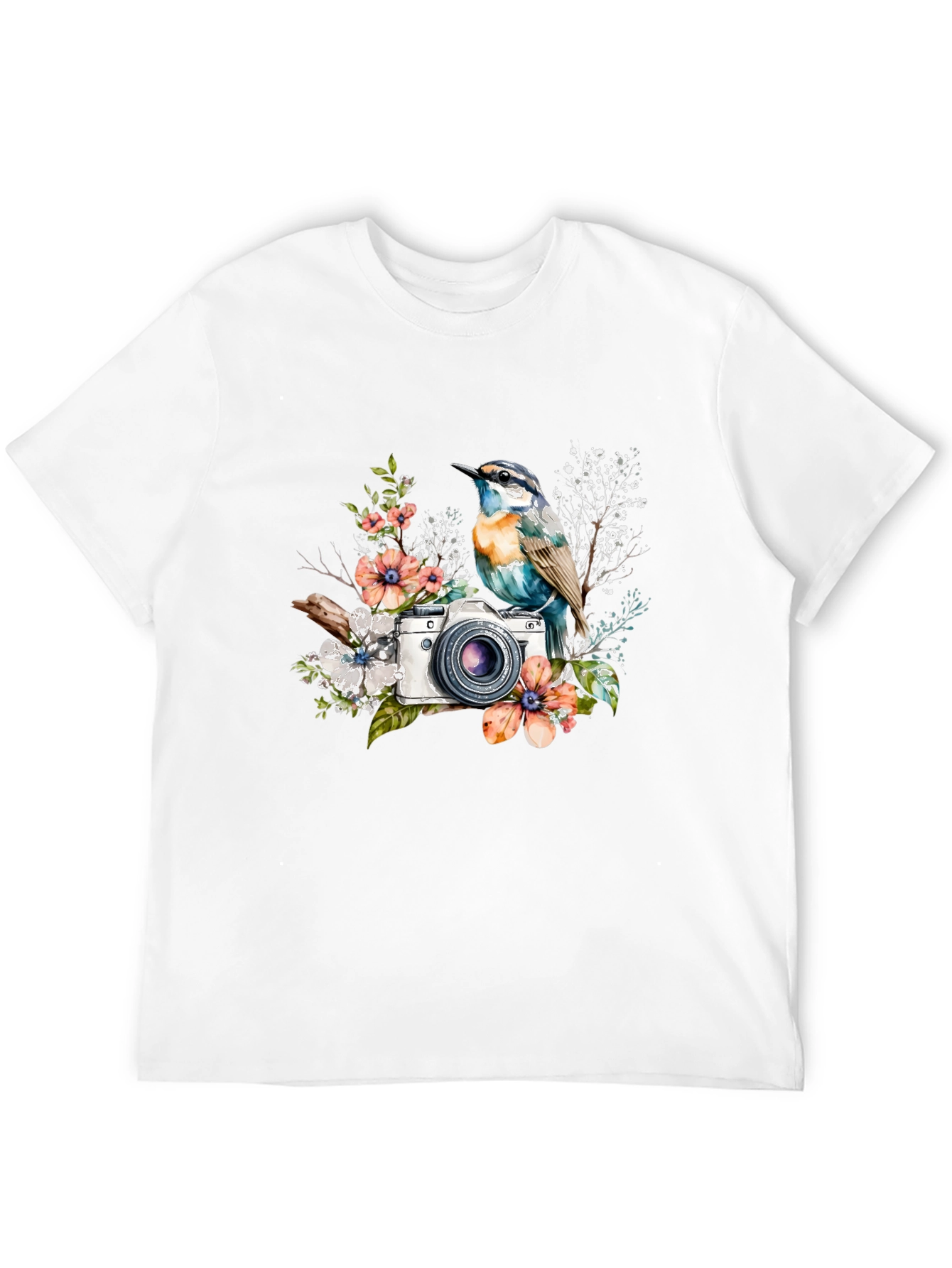 Bird & Camera Floral Black T-Shirt