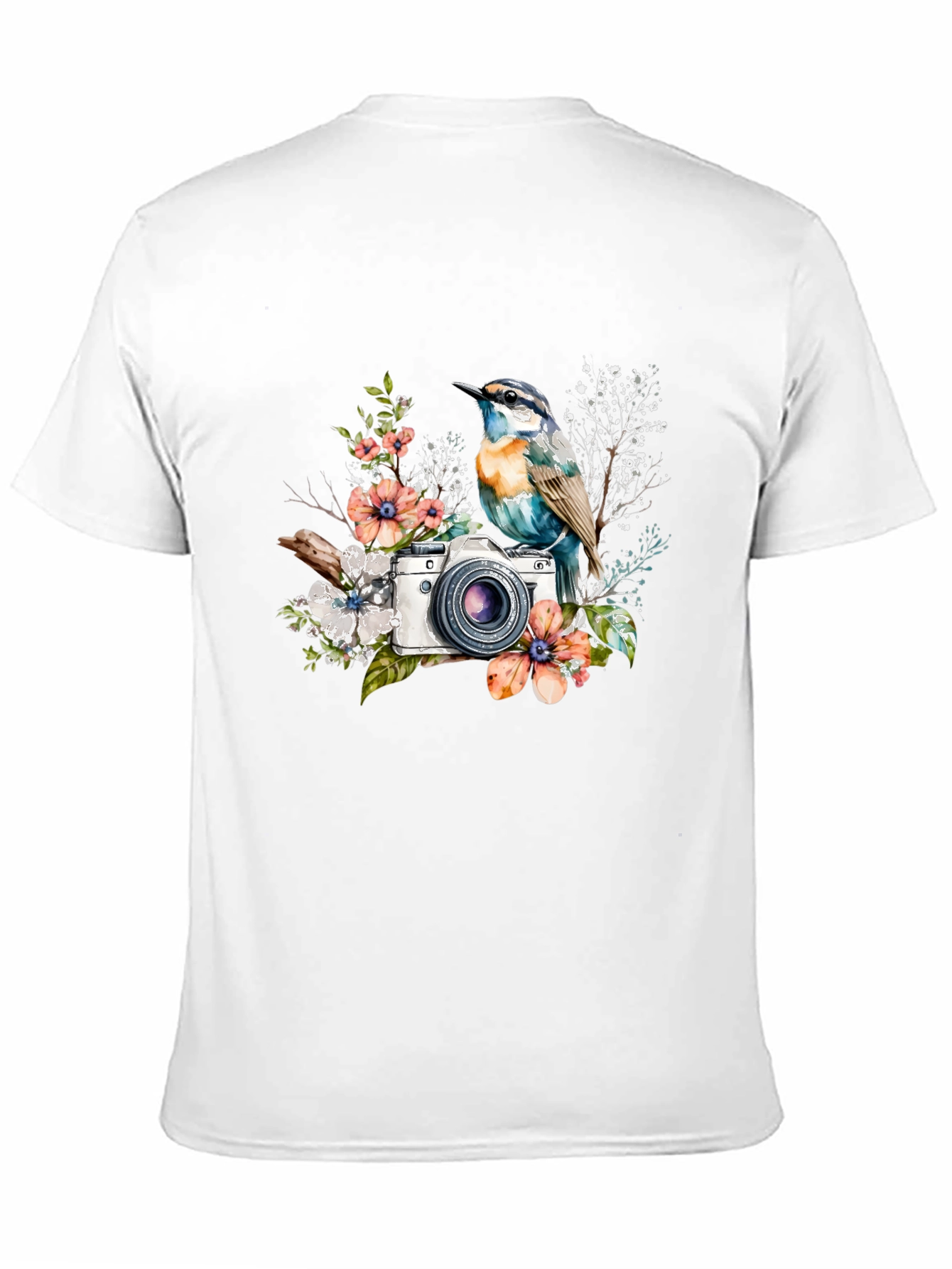 Bird & Camera Floral Black T-Shirt
