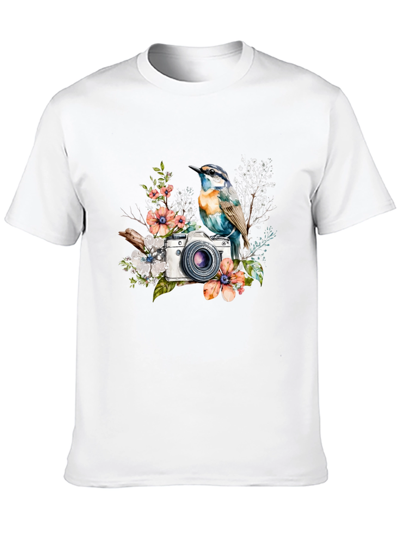 Bird & Camera Floral Black T-Shirt