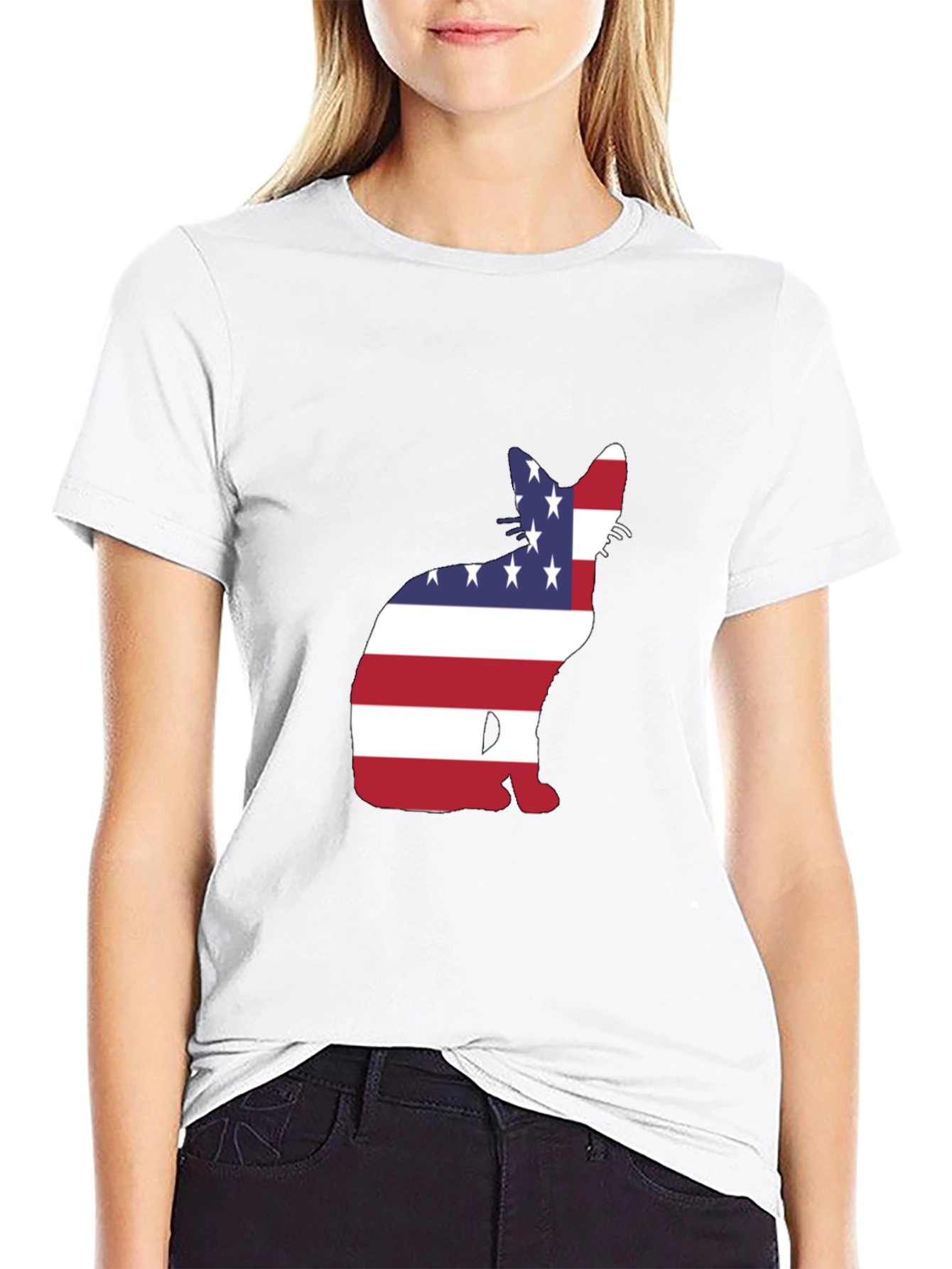 Patriotic Cat T-Shirt - USA Flag Design