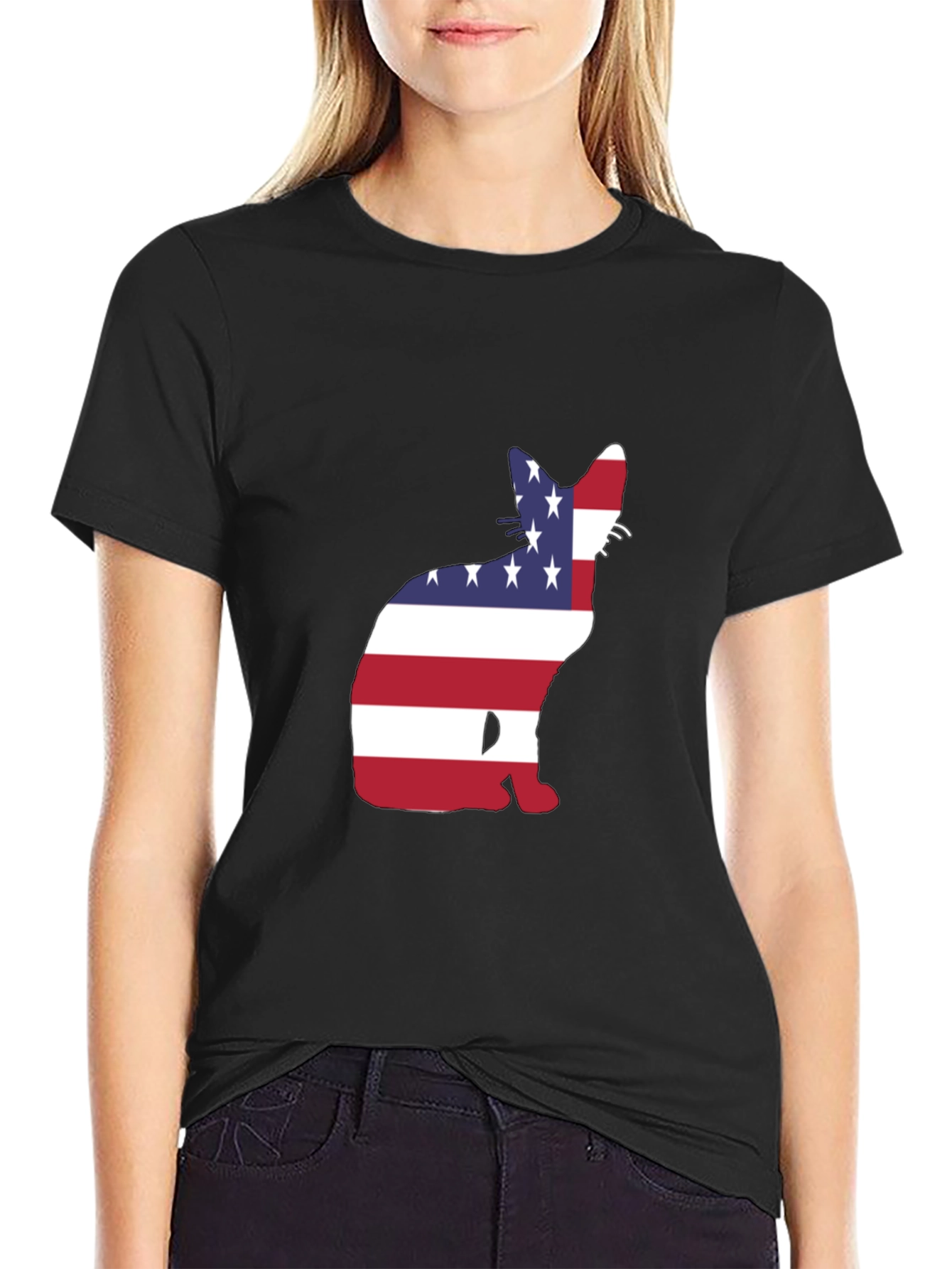 Patriotic Cat T-Shirt - USA Flag Design