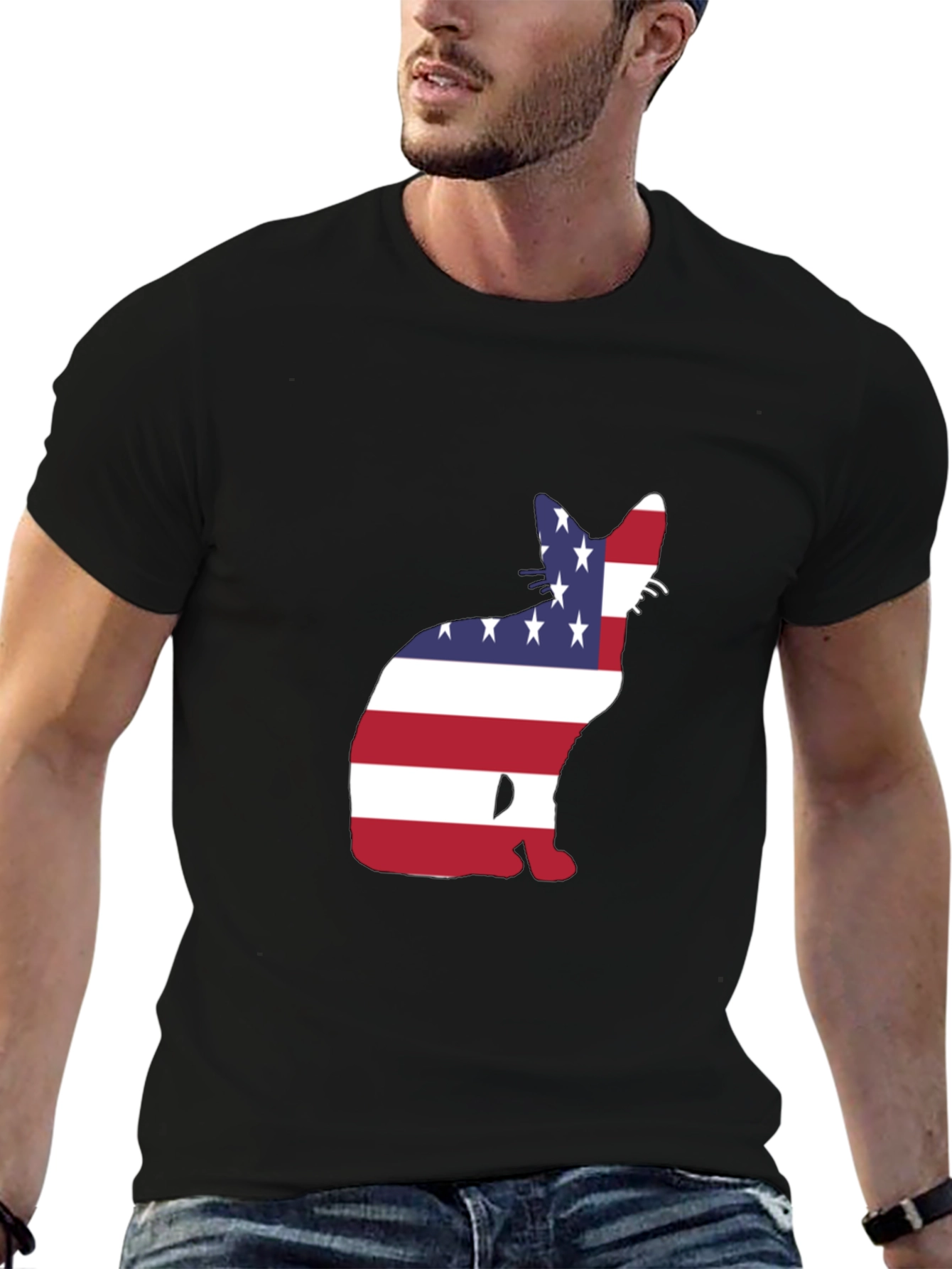 Patriotic Cat T-Shirt - USA Flag Design