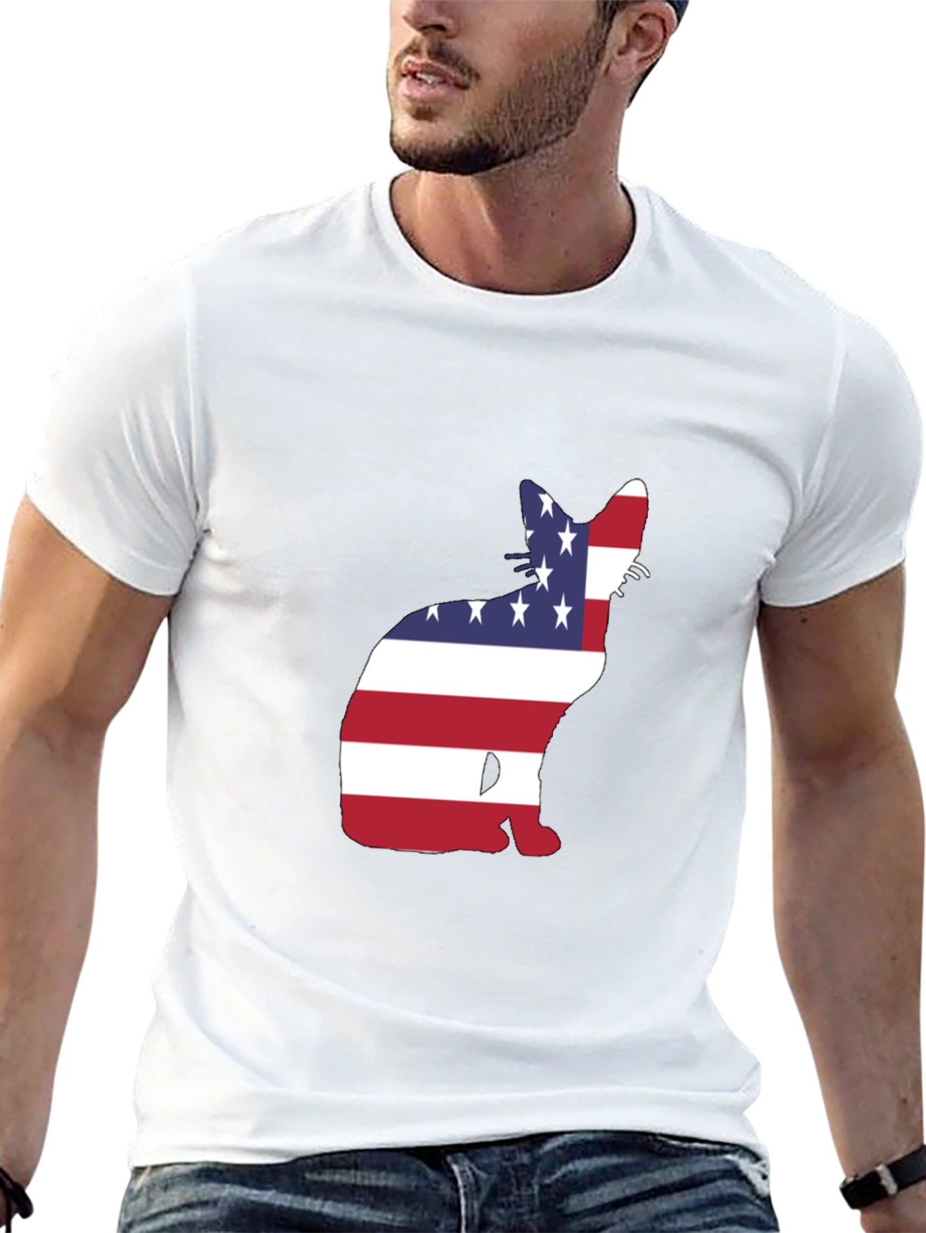 Patriotic Cat T-Shirt - USA Flag Design