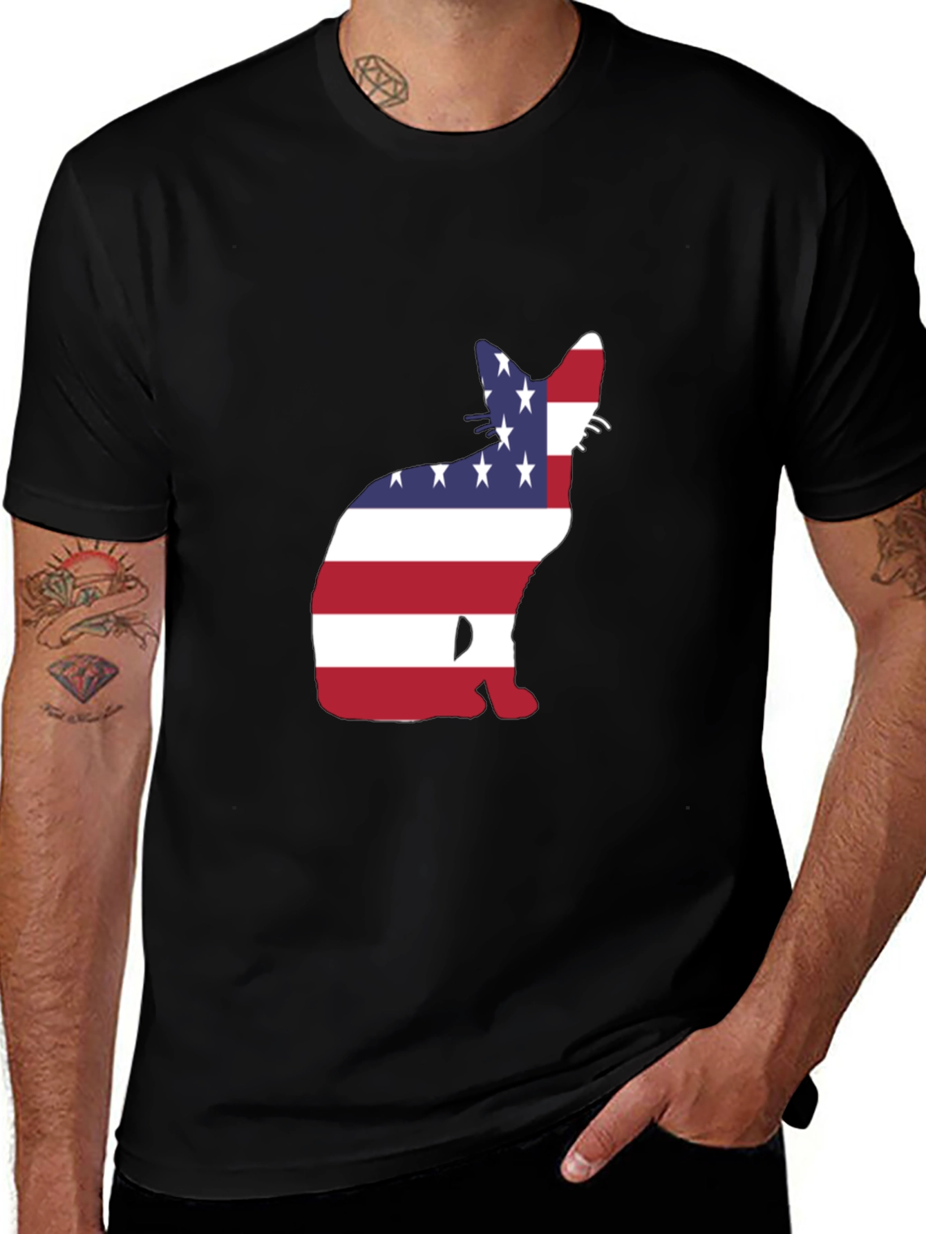 Patriotic Cat T-Shirt - USA Flag Design