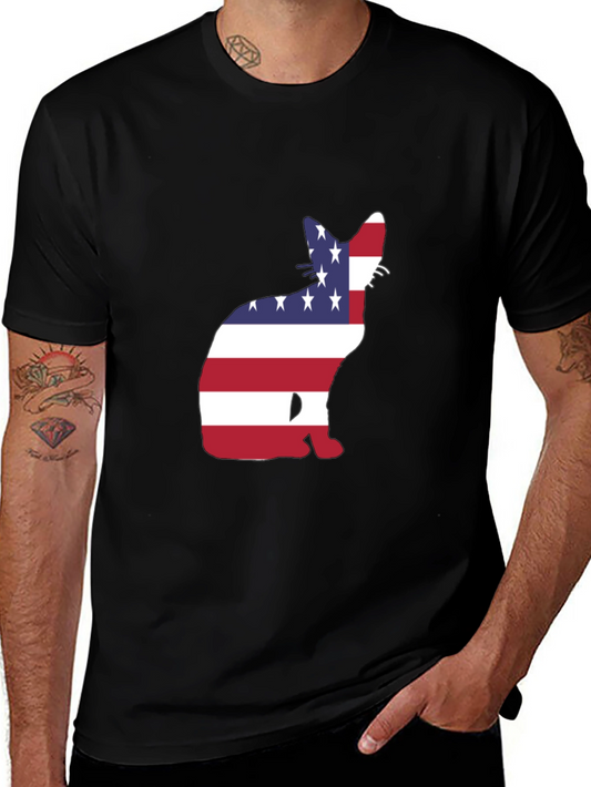 Patriotic Cat T-Shirt - USA Flag Design