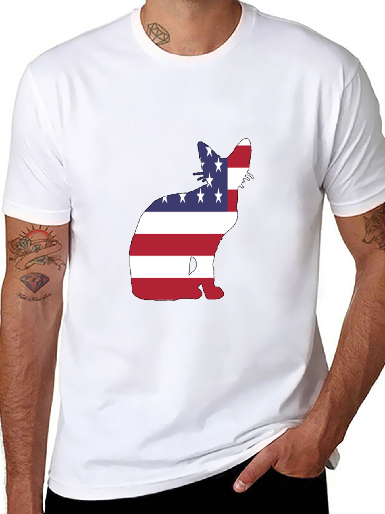 Patriotic Cat T-Shirt - USA Flag Design