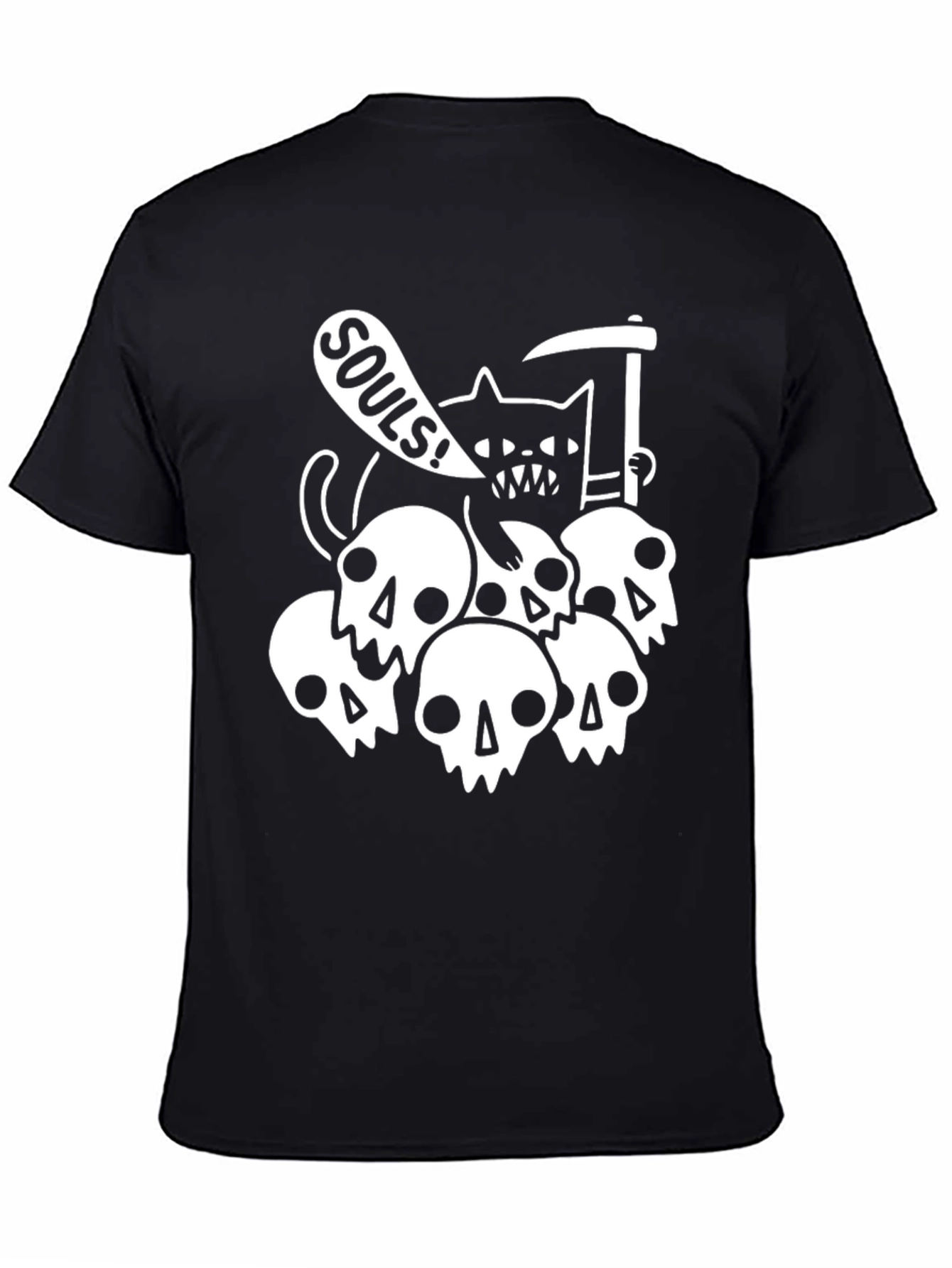 Grim Reaper Cat Souls Graphic T-Shirt - Black