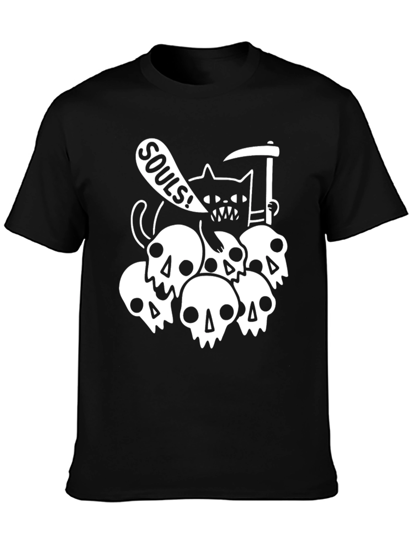 Grim Reaper Cat Souls Graphic T-Shirt - Black