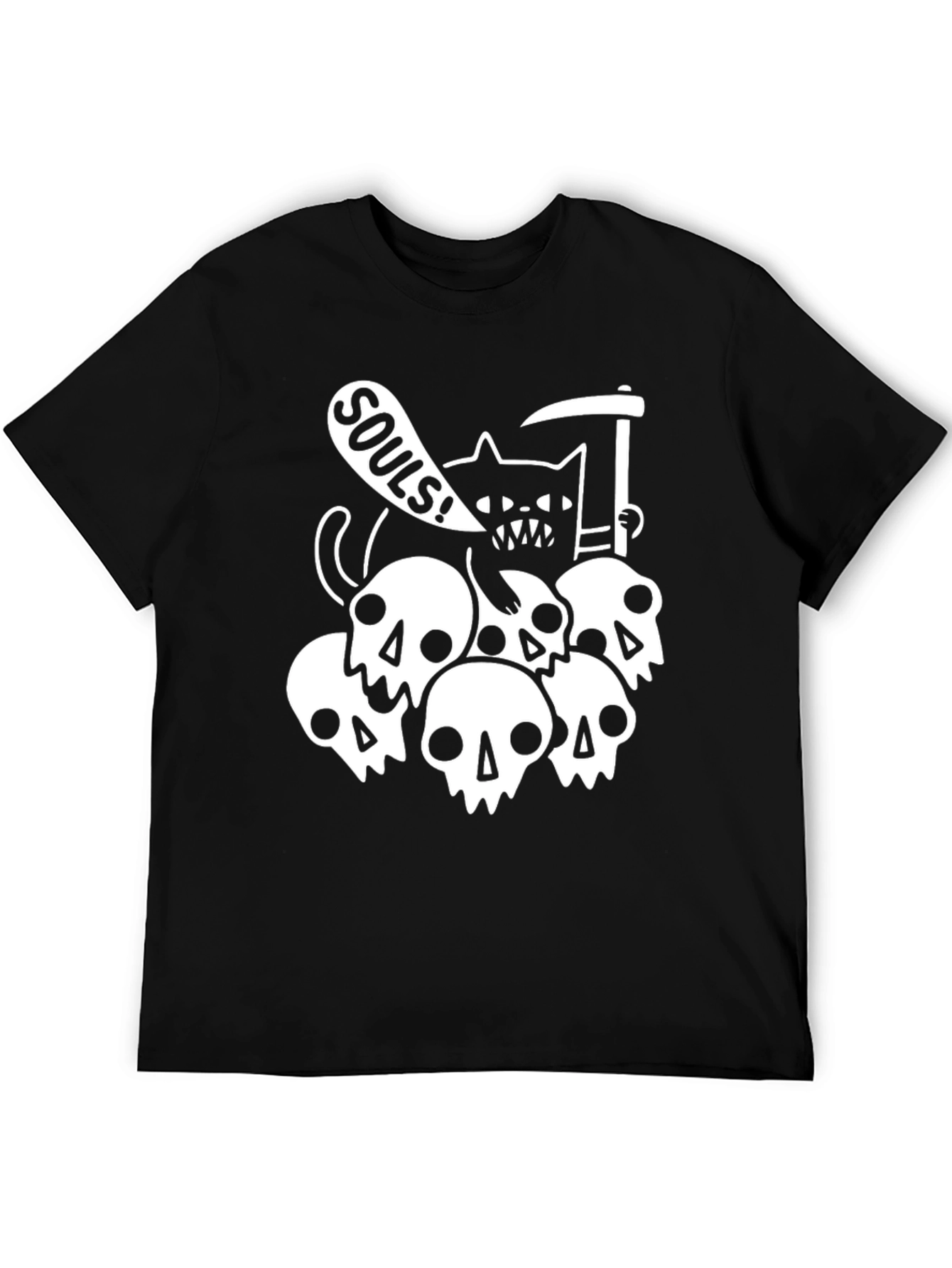 Grim Reaper Cat Souls Graphic T-Shirt - Black