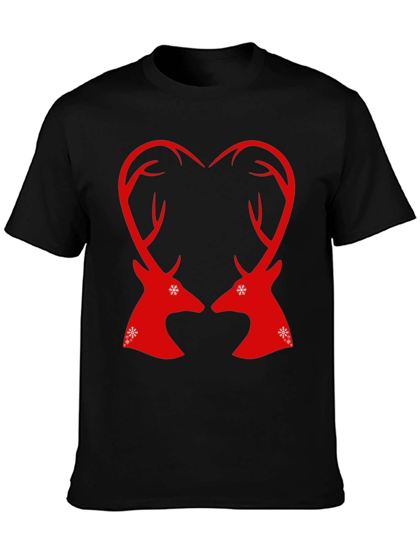 Festive Reindeer Heart Graphic Tee - Black