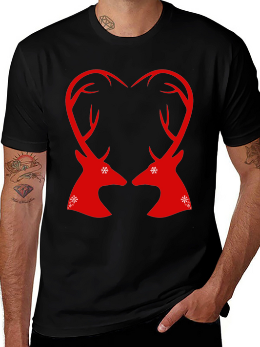Festive Reindeer Heart Graphic Tee - Black