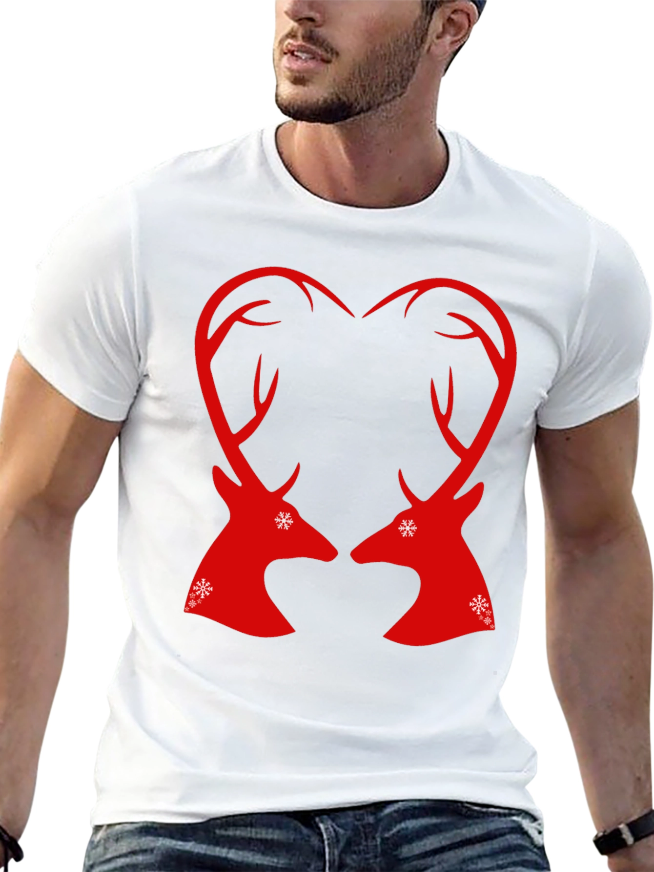 Festive Reindeer Heart Graphic Tee - Black