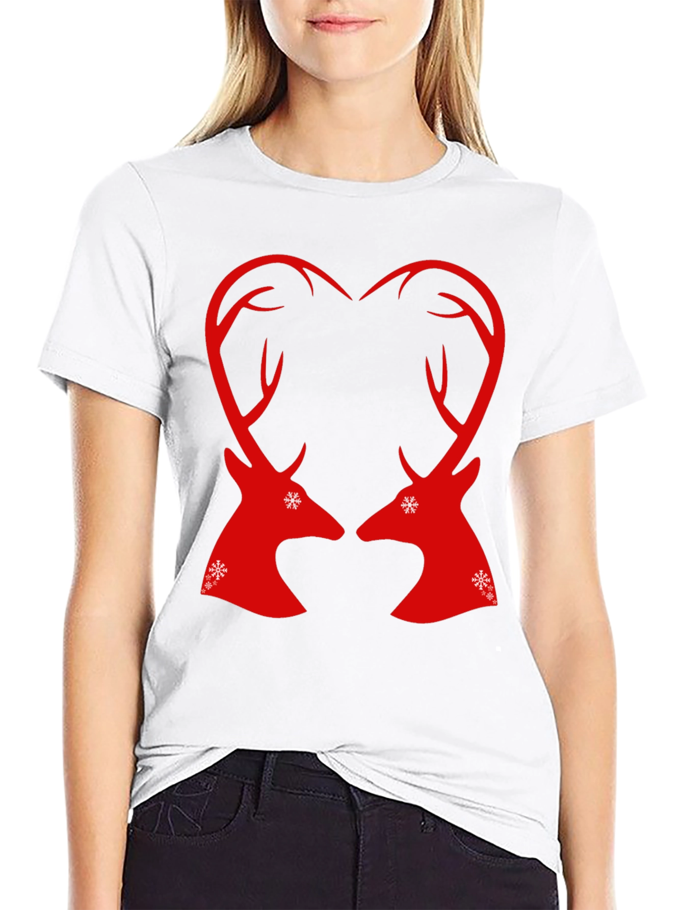 Festive Reindeer Heart Graphic Tee - Black