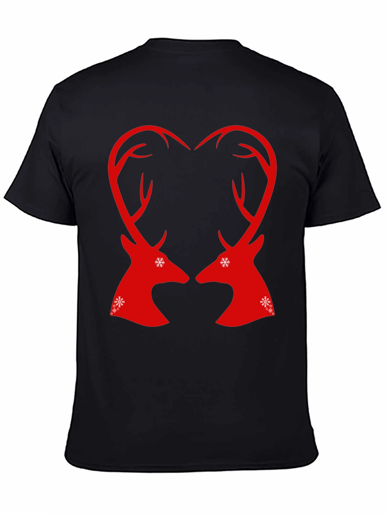 Festive Reindeer Heart Graphic Tee - Black