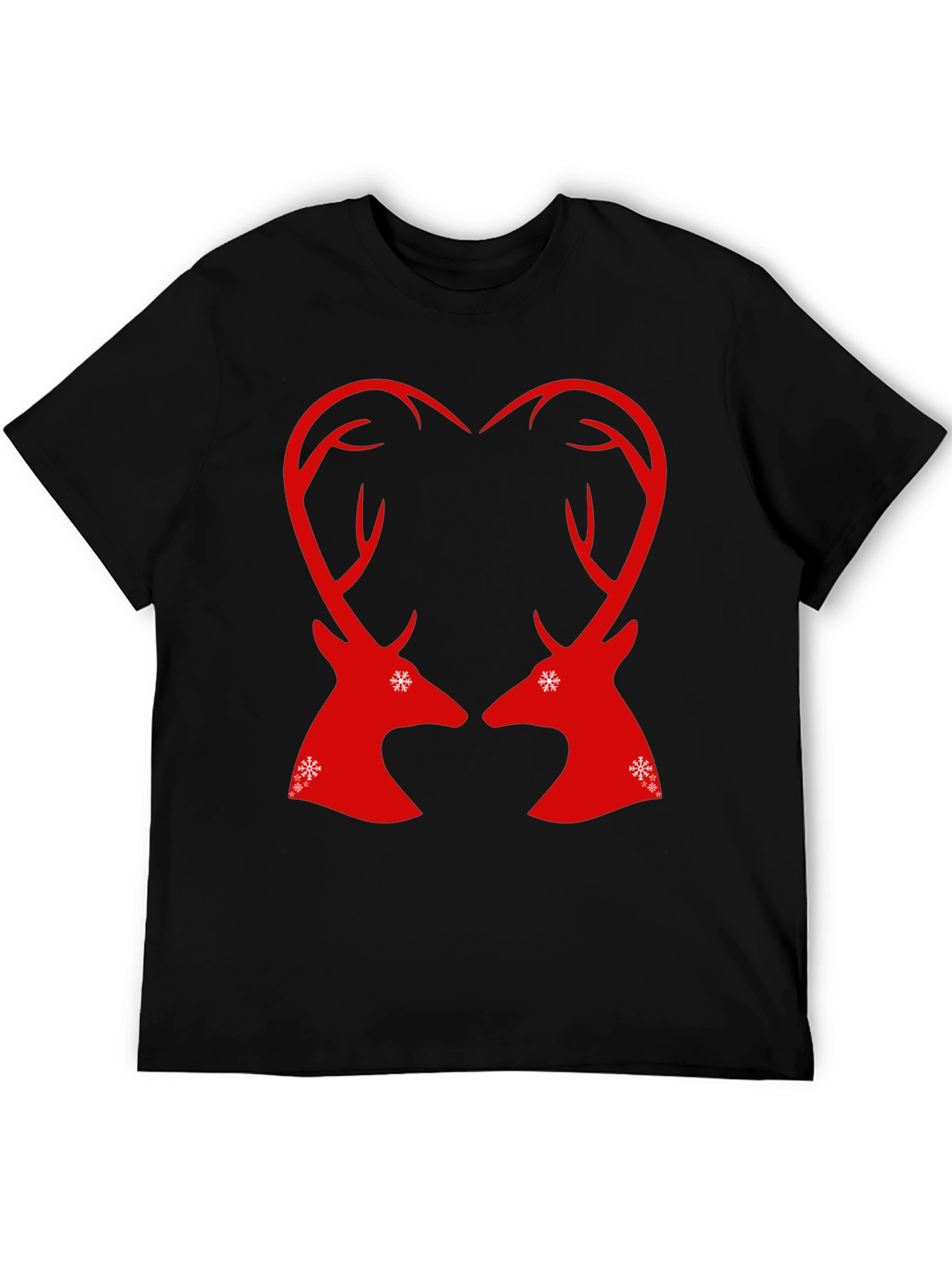 Festive Reindeer Heart Graphic Tee - Black