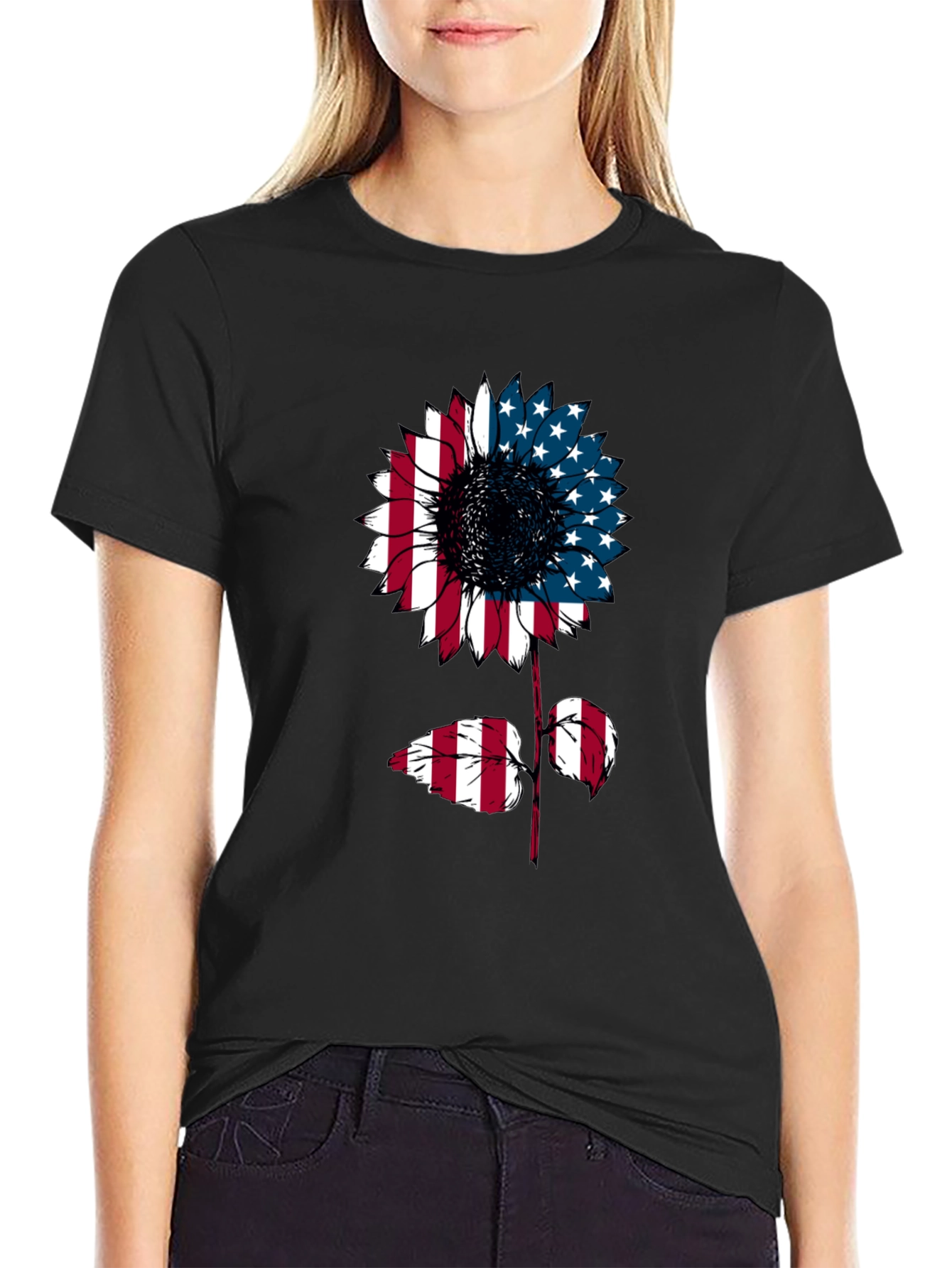 American Flag Sunflower Graphic Tee