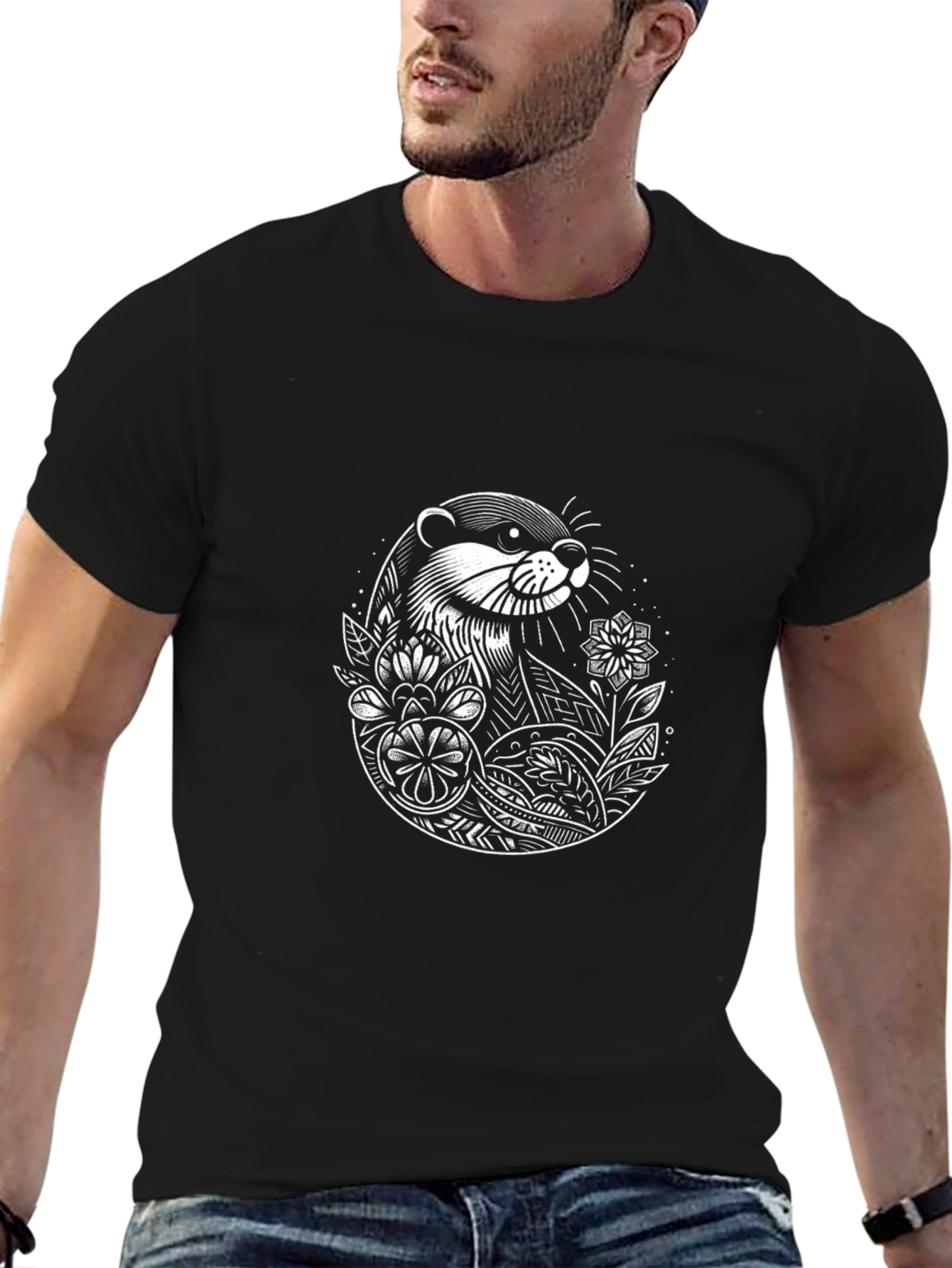 Otter Graphic Tee - Black Crewneck T-Shirt