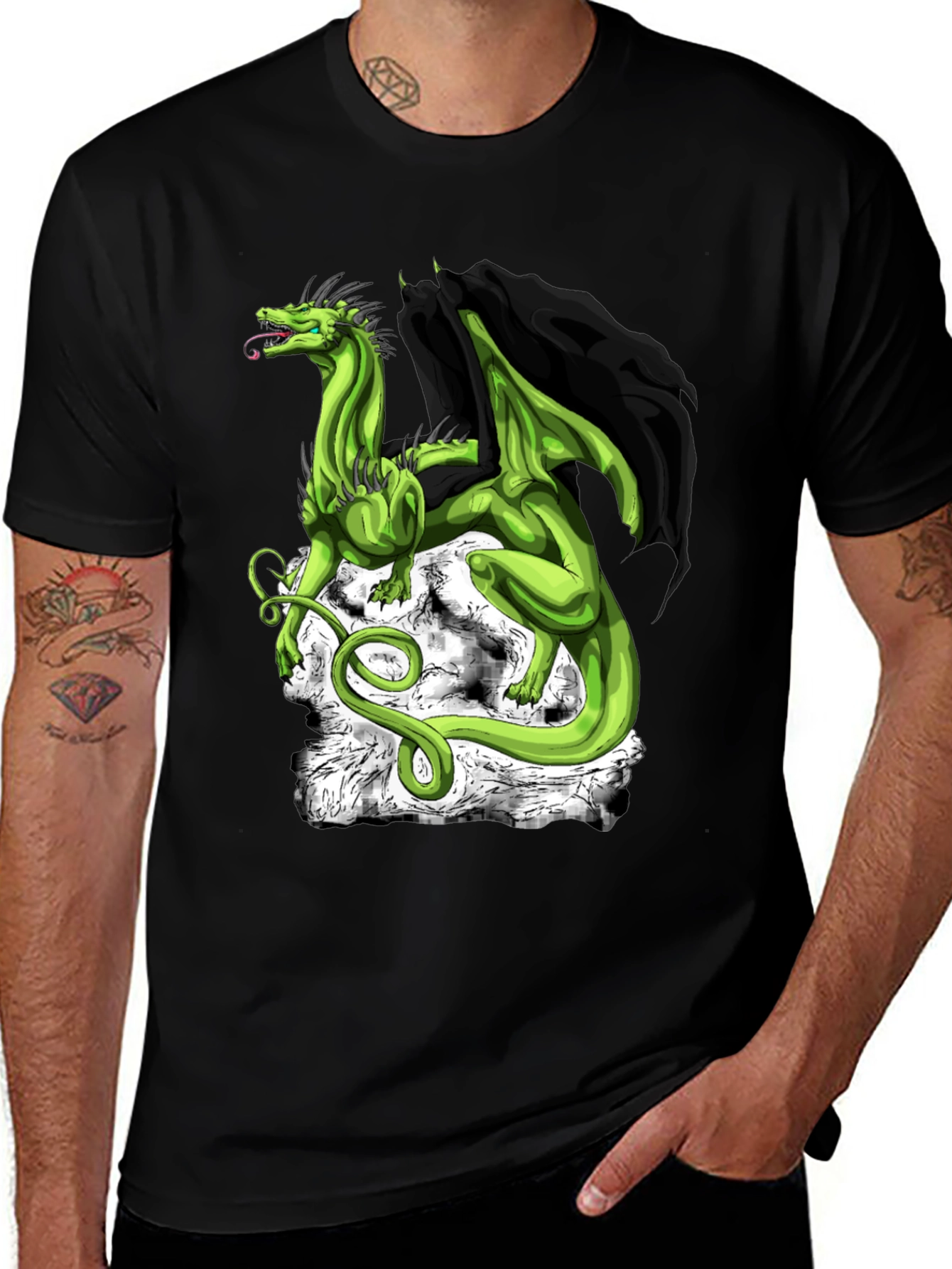 Dragon Graphic Tee - Black Cotton Shirt