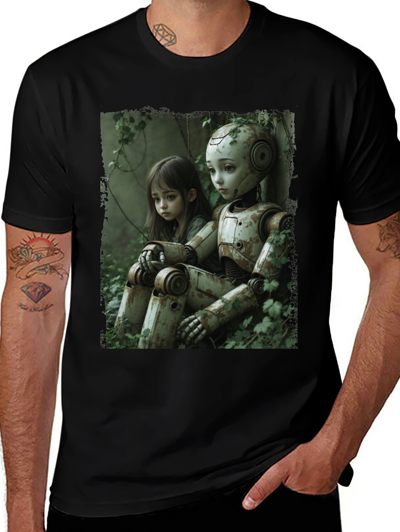 Girl and Robot Graphic T-Shirt