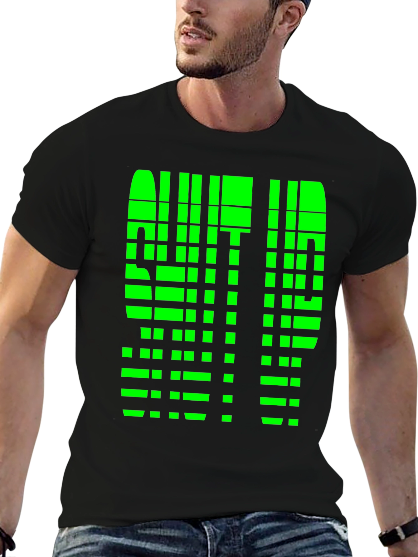 Geometric Pixelated Graphic Tee - Shut Up