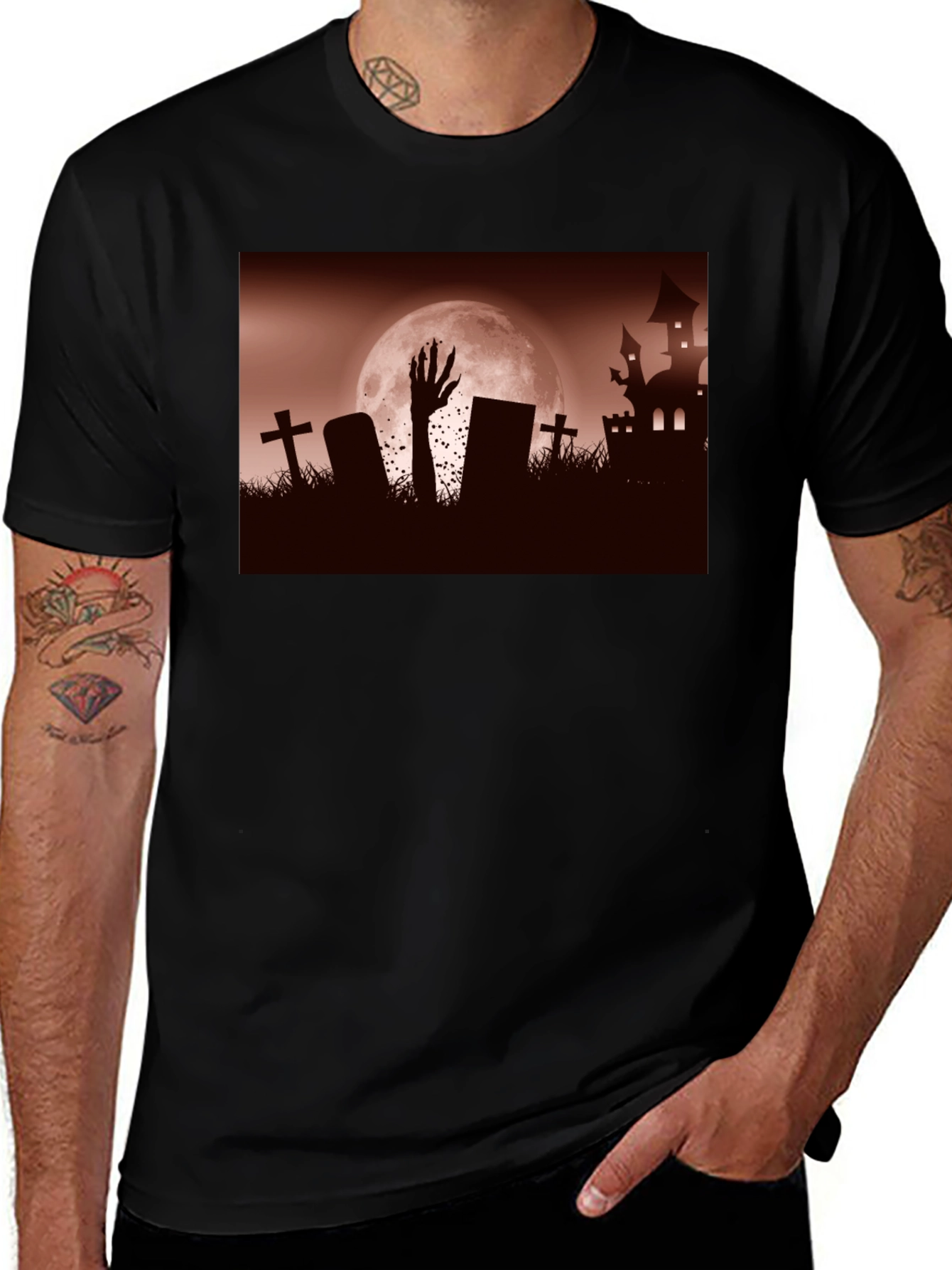 Spooky Halloween T-Shirt: Graveyard Zombie Design