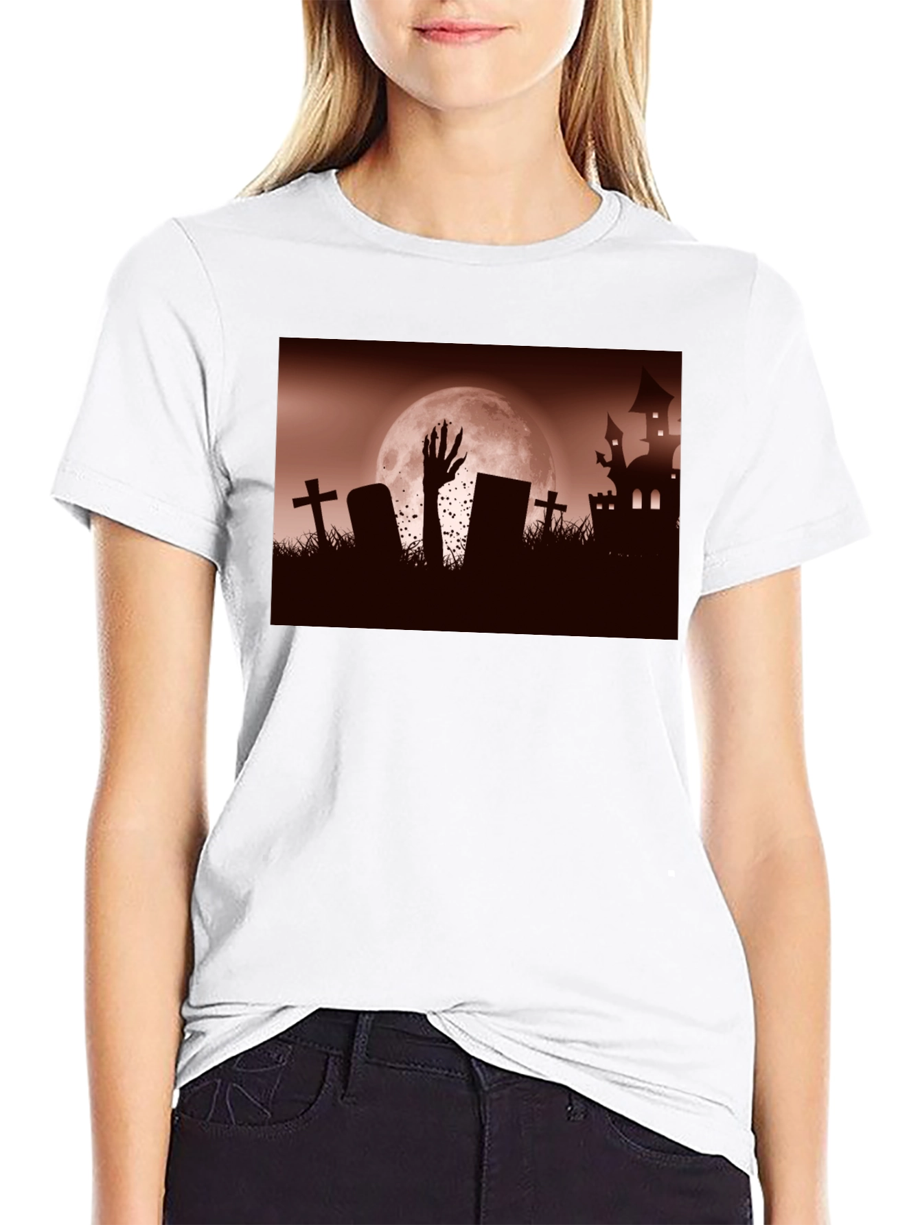 Spooky Halloween T-Shirt: Graveyard Zombie Design