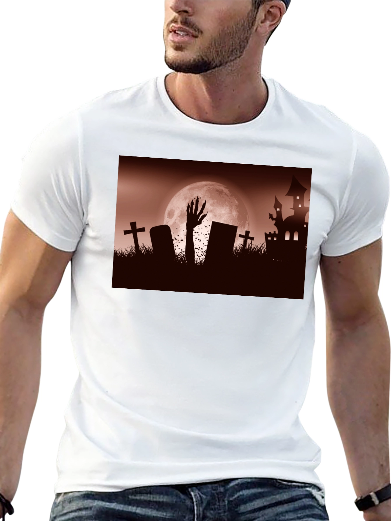 Spooky Halloween T-Shirt: Graveyard Zombie Design