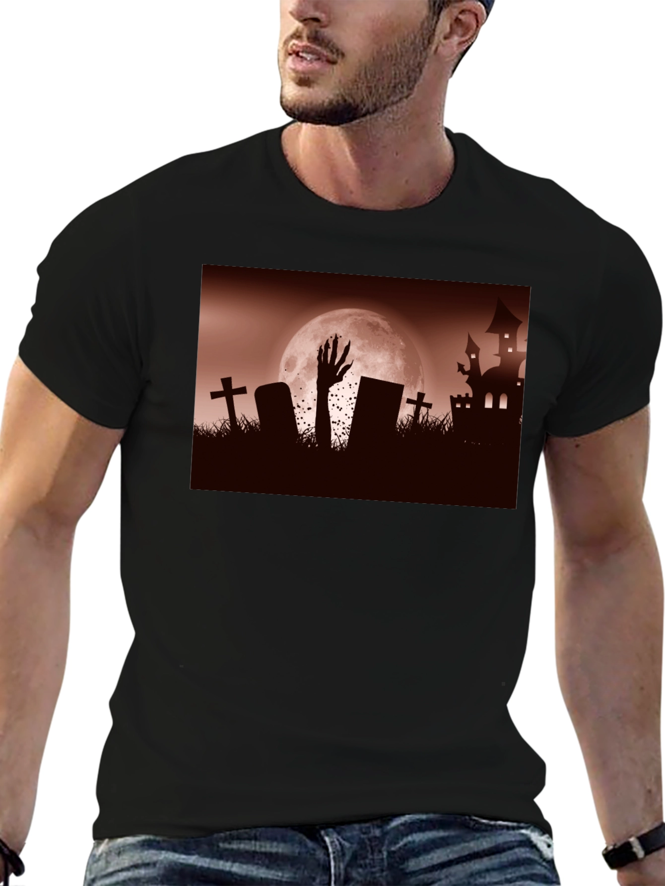 Spooky Halloween T-Shirt: Graveyard Zombie Design