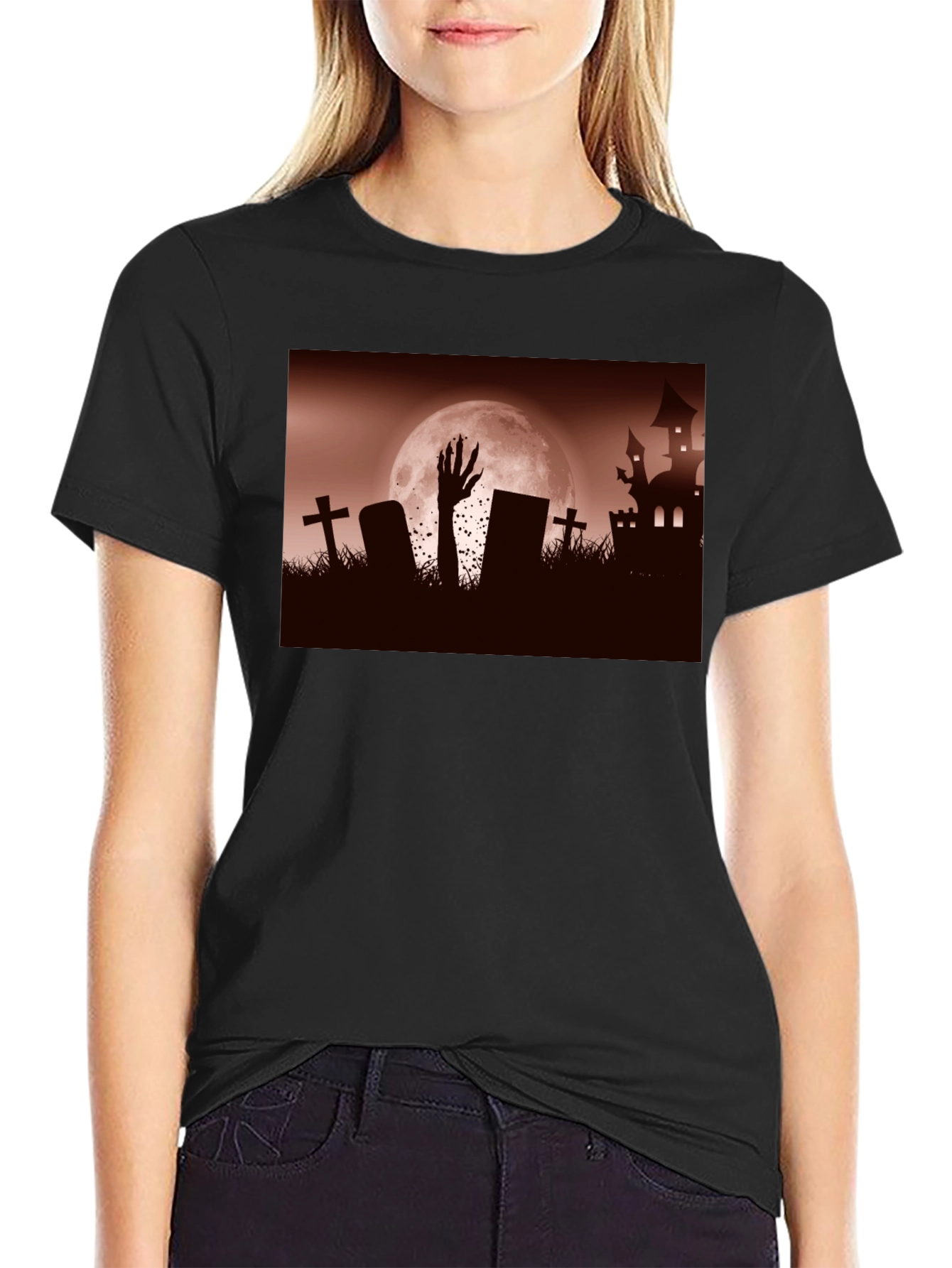 Spooky Halloween T-Shirt: Graveyard Zombie Design