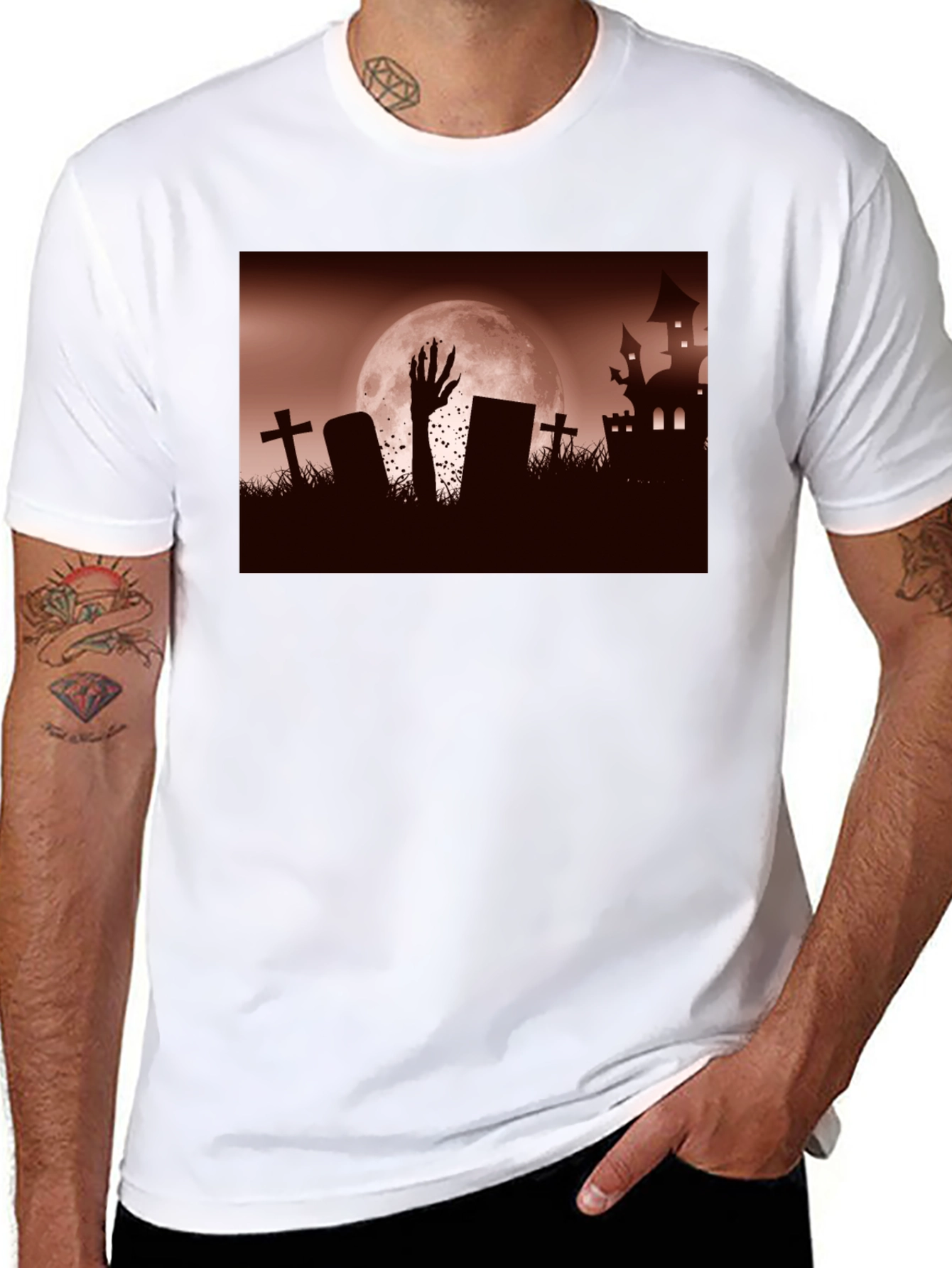Spooky Halloween T-Shirt: Graveyard Zombie Design