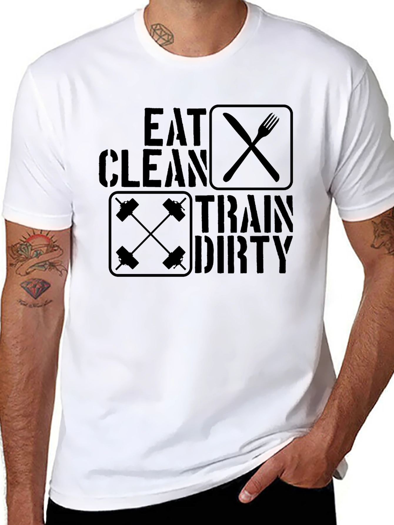 Eat Clean Train Dirty Black Graphic T-Shirt