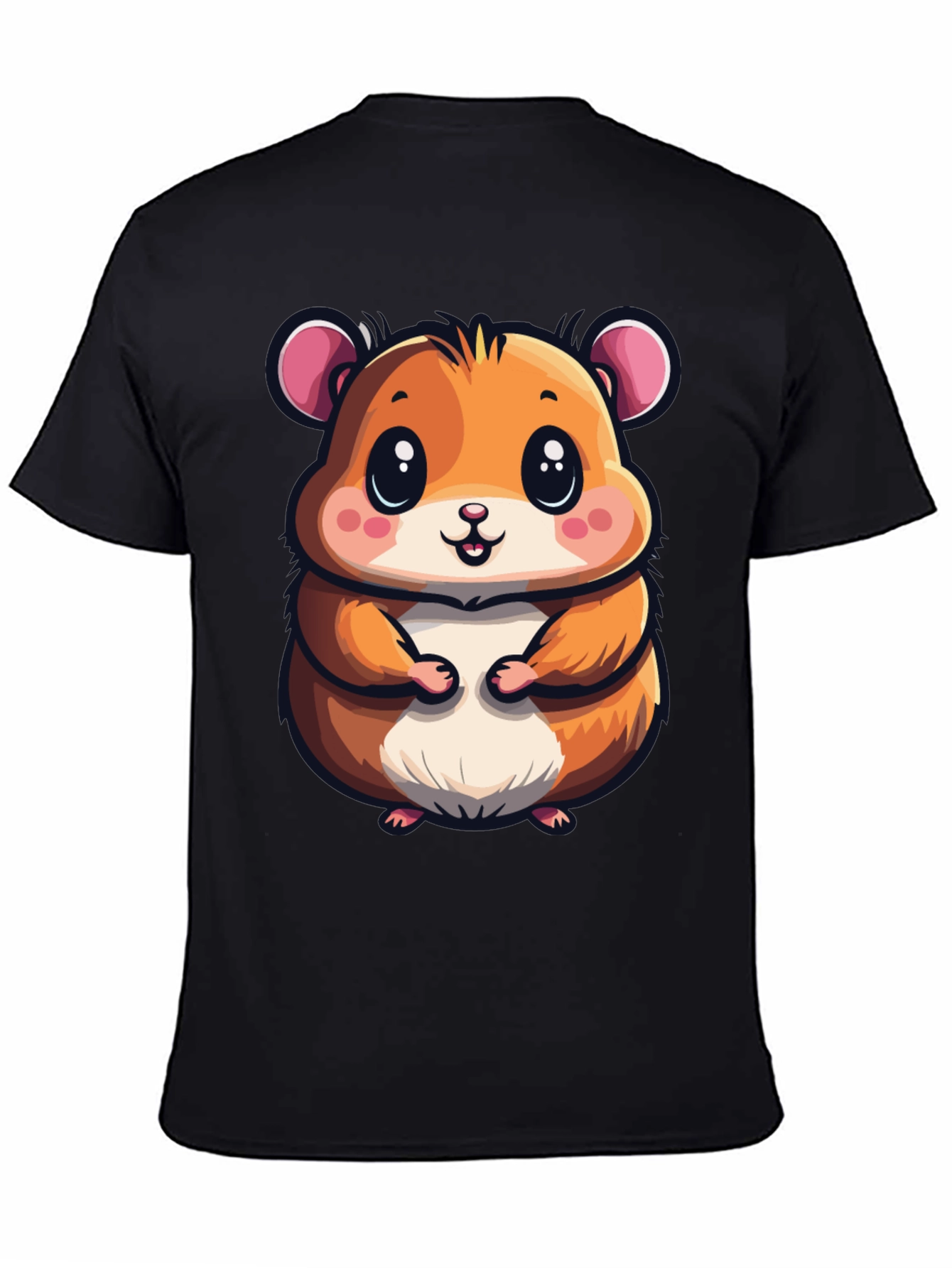 Cute Hamster Graphic Tee - Black Casual T-Shirt