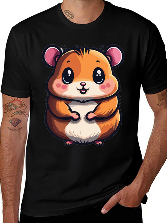 Cute Hamster Graphic Tee - Black Casual T-Shirt