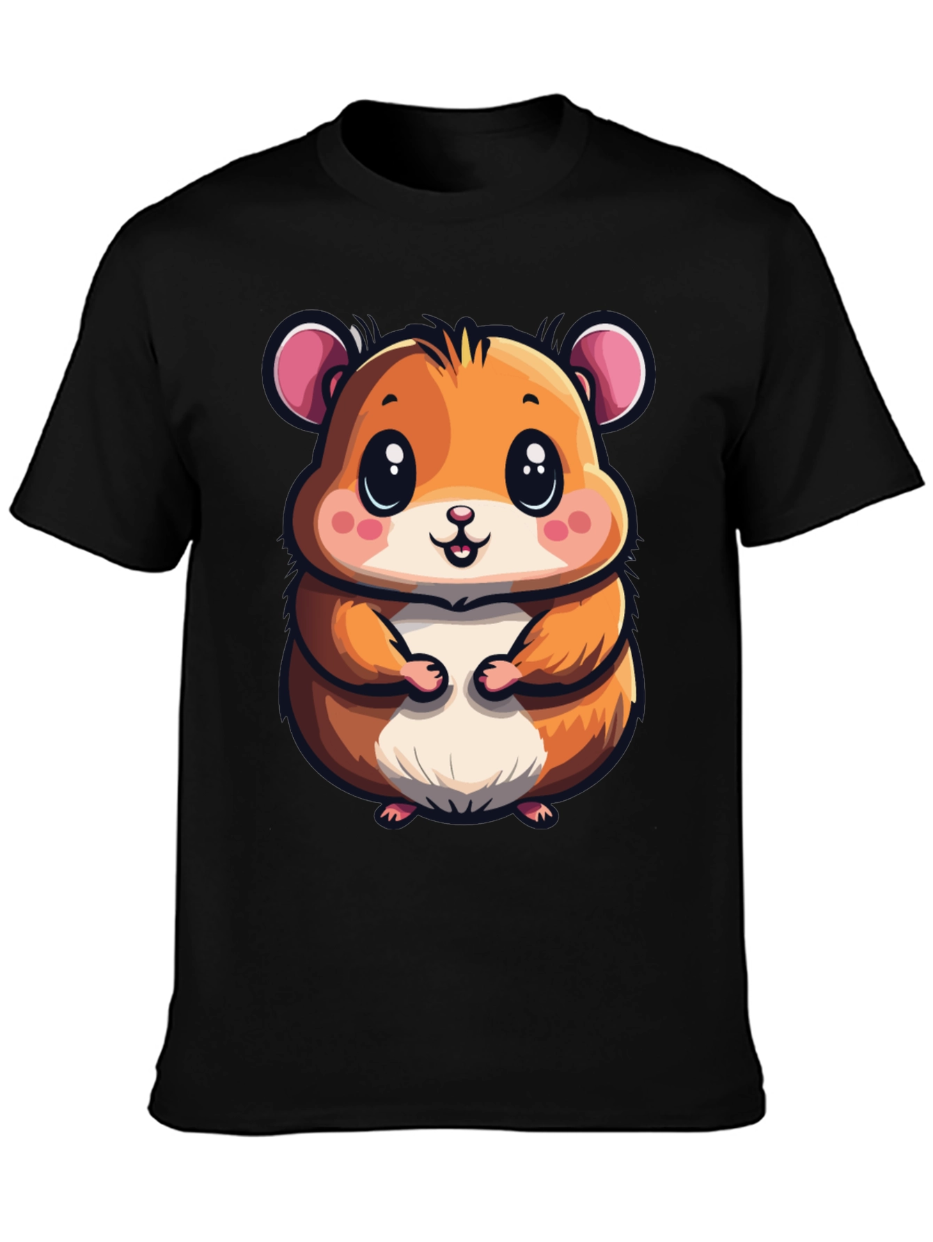 Cute Hamster Graphic Tee - Black Casual T-Shirt