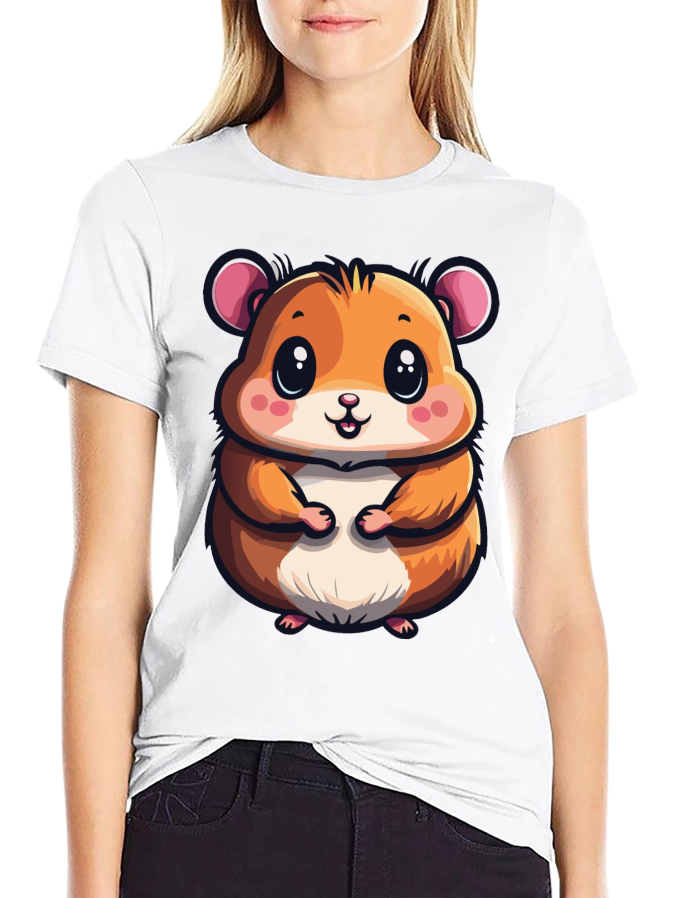 Cute Hamster Graphic Tee - Black Casual T-Shirt
