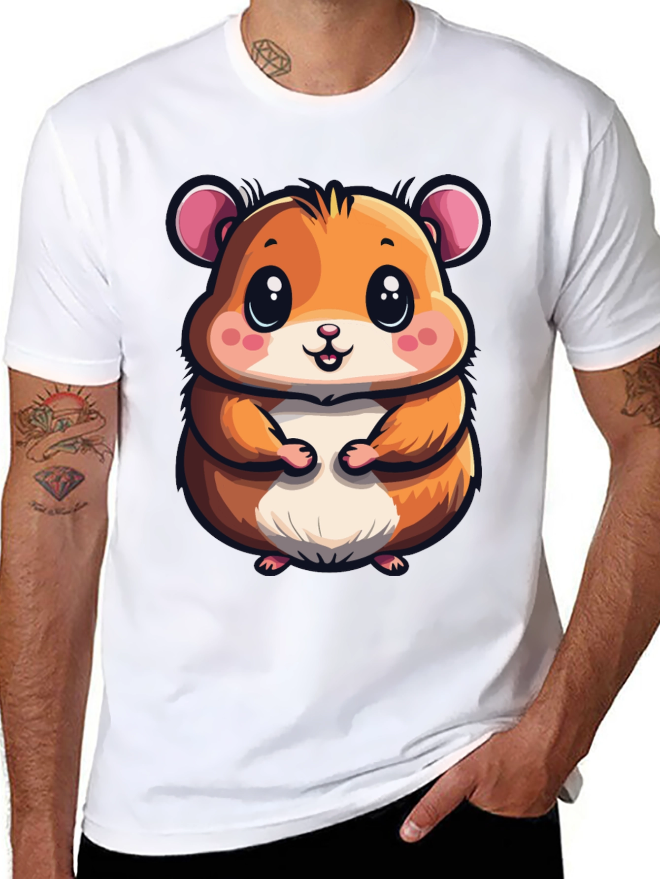 Cute Hamster Graphic Tee - Black Casual T-Shirt