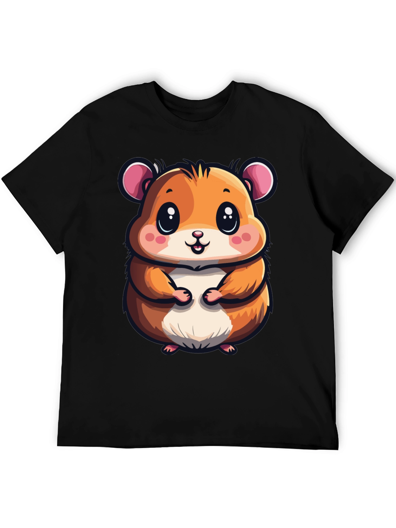 Cute Hamster Graphic Tee - Black Casual T-Shirt