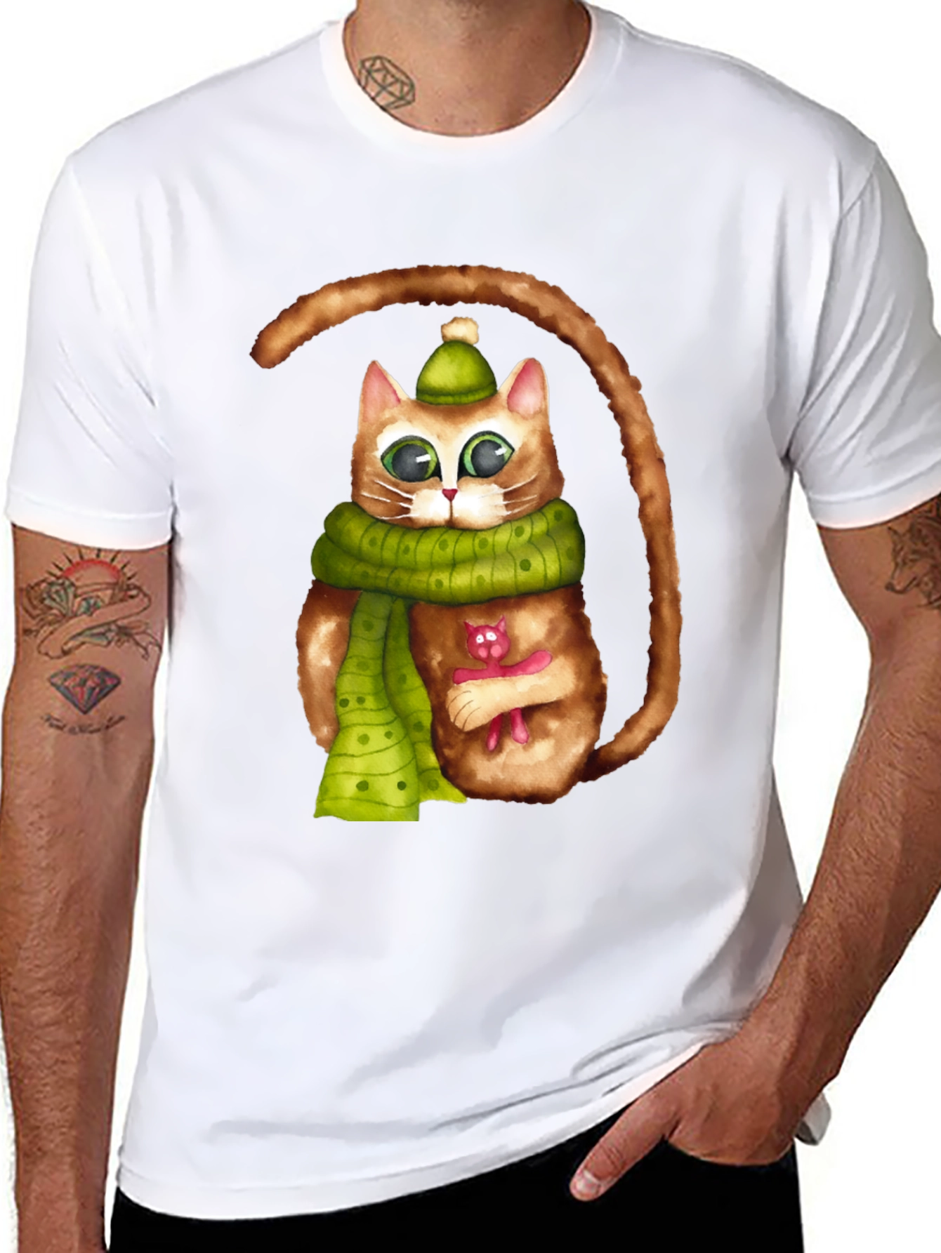 Whimsical Cat in Scarf Graphic Tee
