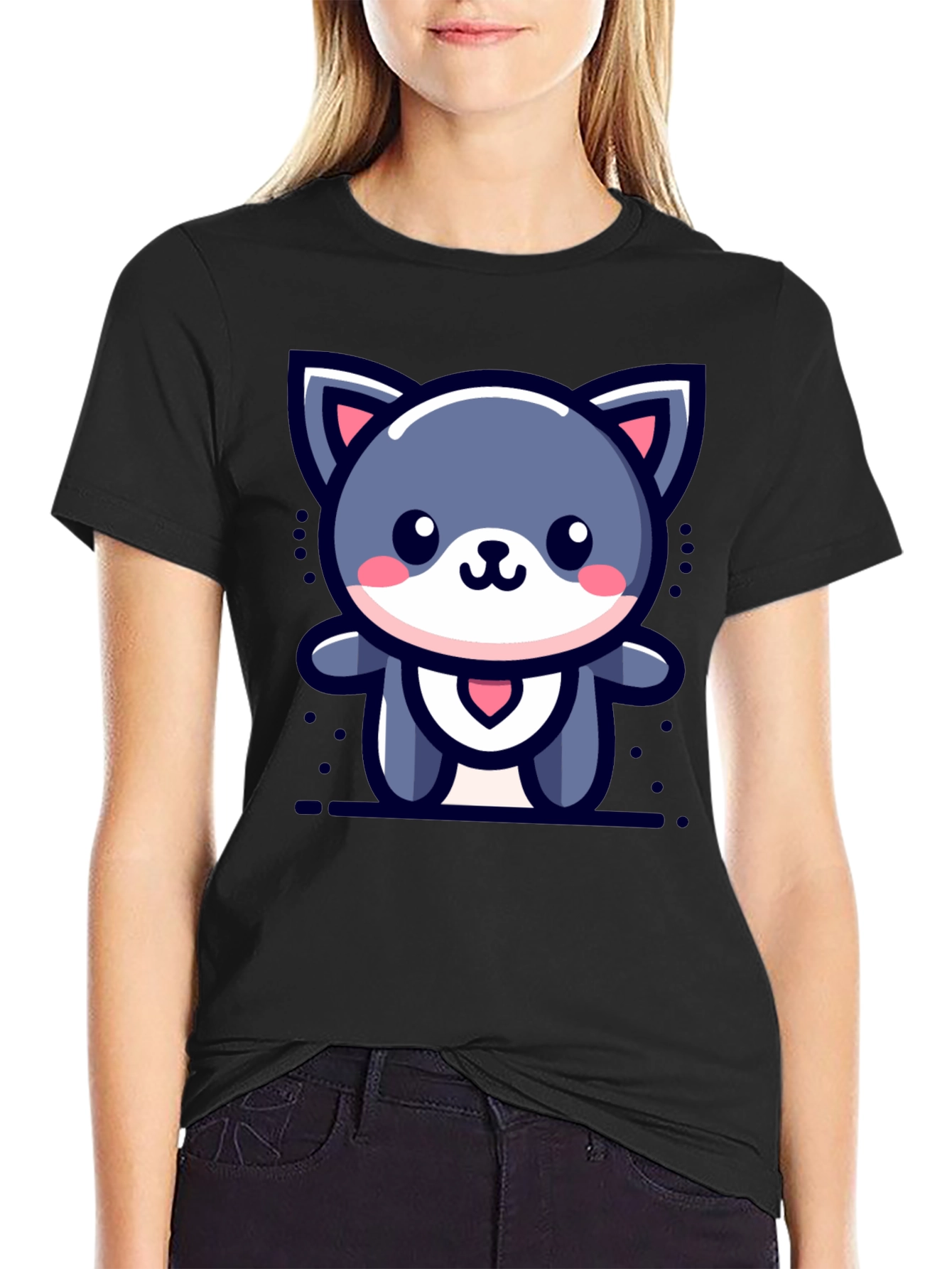Cute Cartoon Cat Graphic T-Shirt