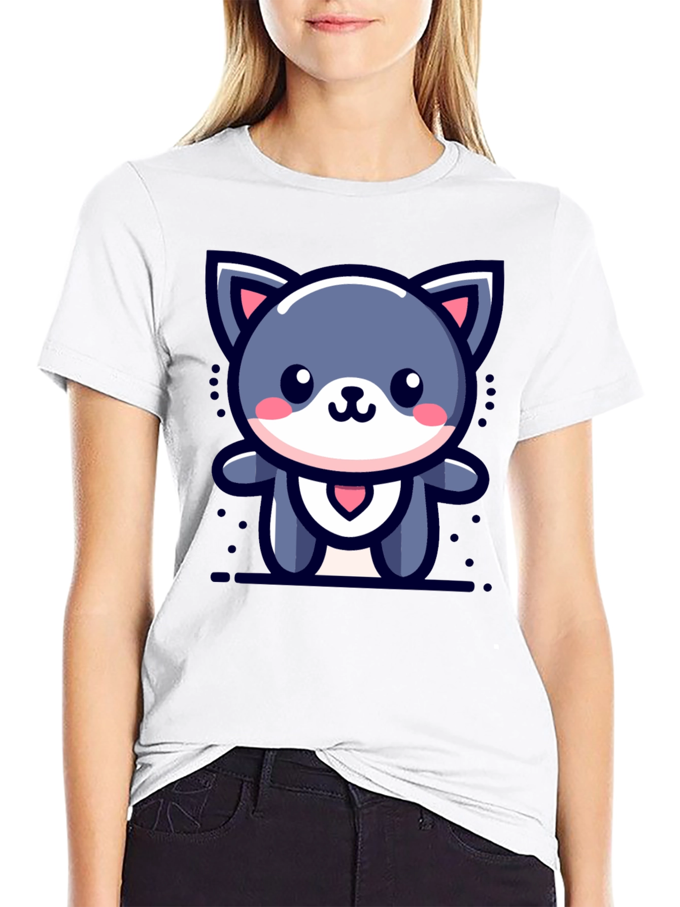 Cute Cartoon Cat Graphic T-Shirt