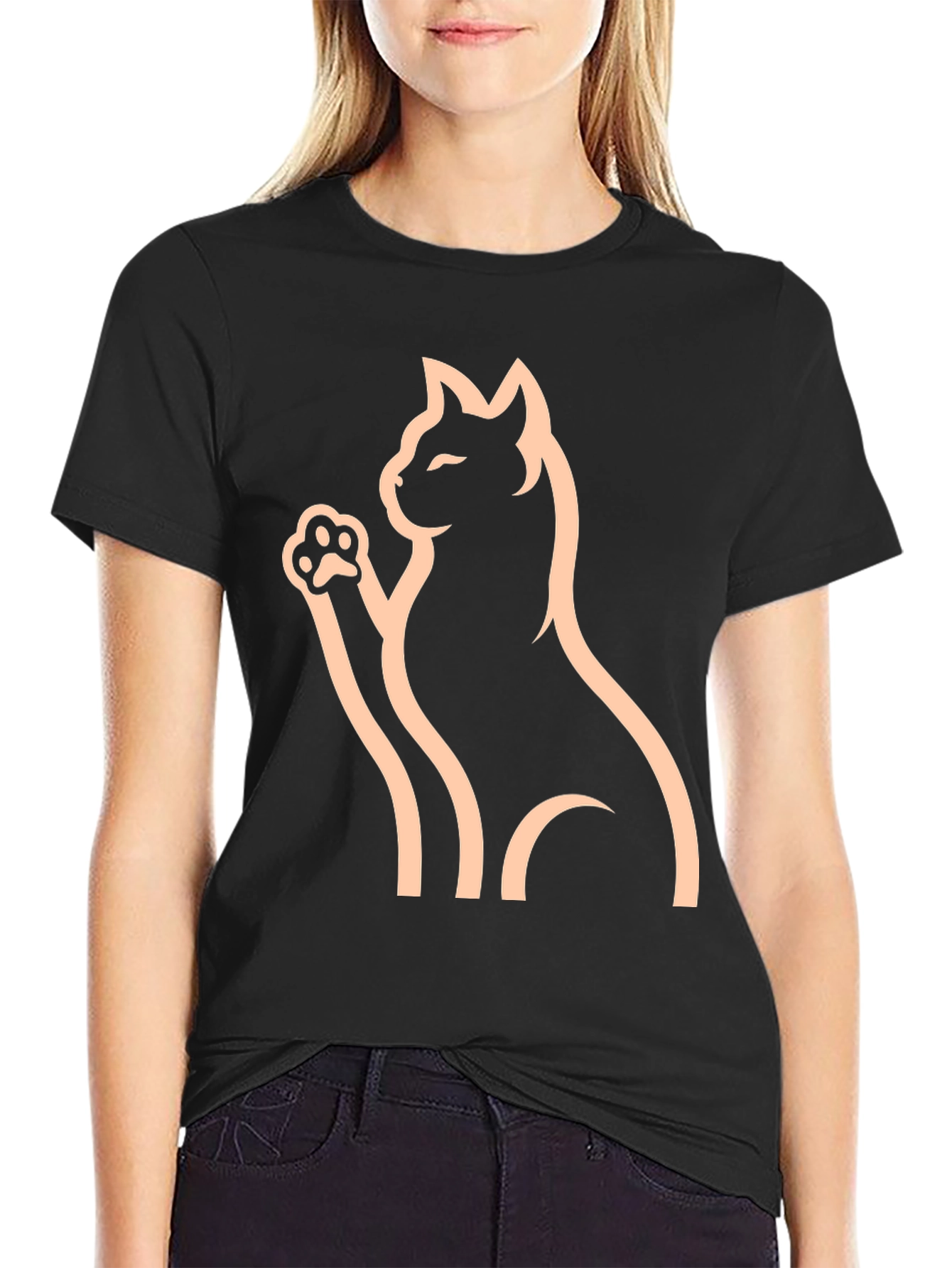 Black Cat Graphic Tee - Minimalist Style