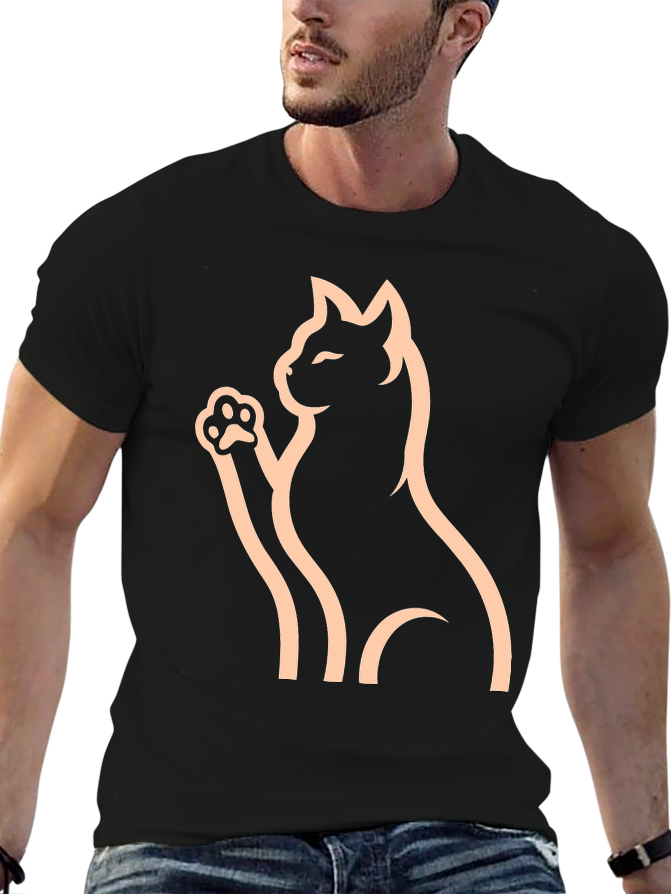 Black Cat Graphic Tee - Minimalist Style