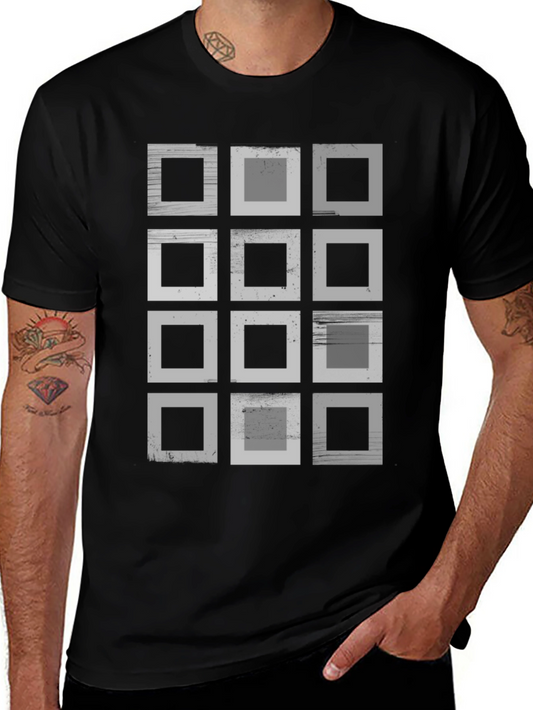 Abstract Geometric Squares Graphic Print Black T-Shirt