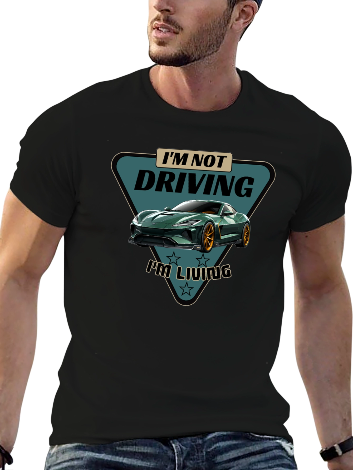 Driving is Living T-Shirt Green Car Graphic