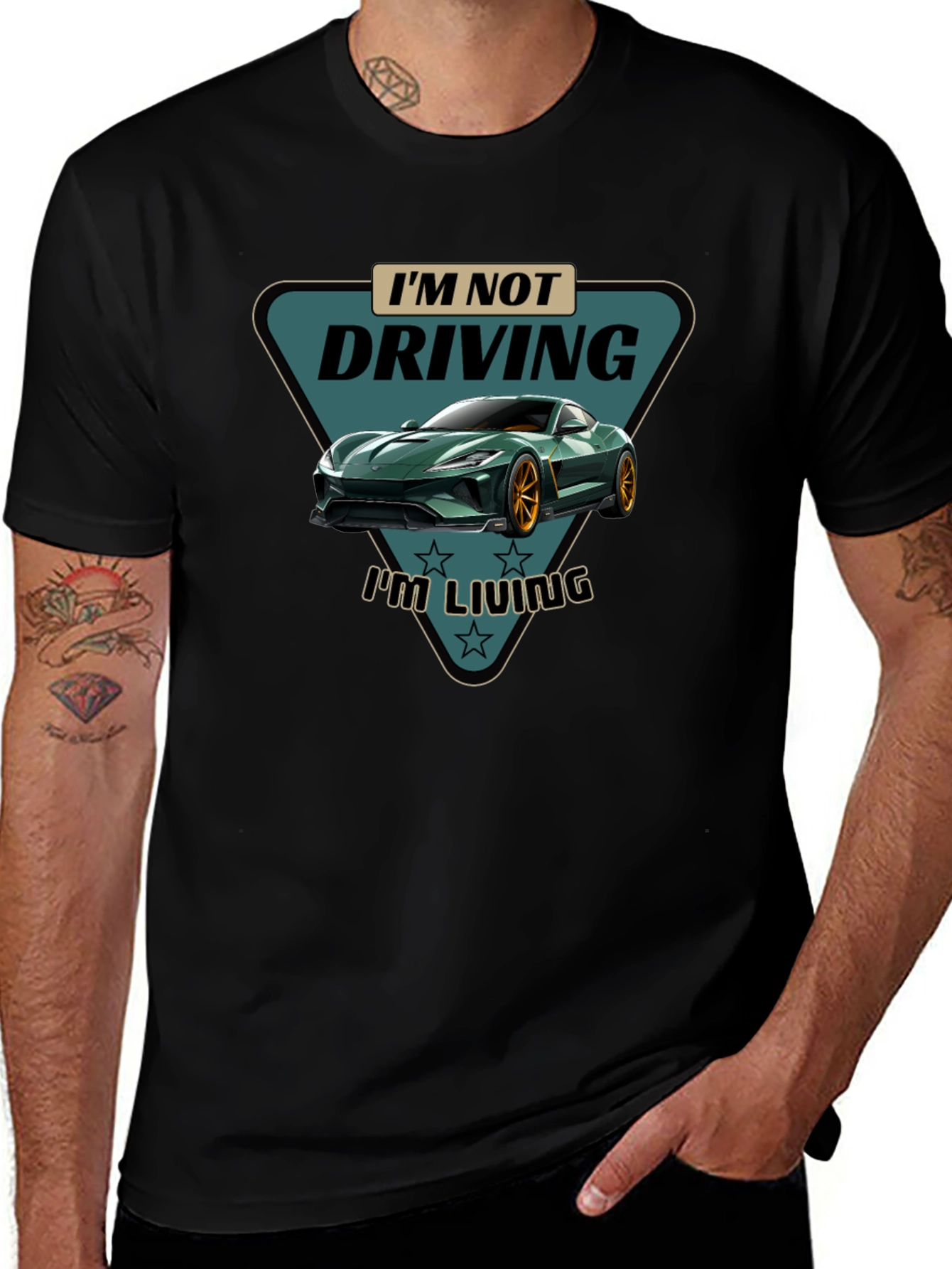 Driving is Living T-Shirt Green Car Graphic